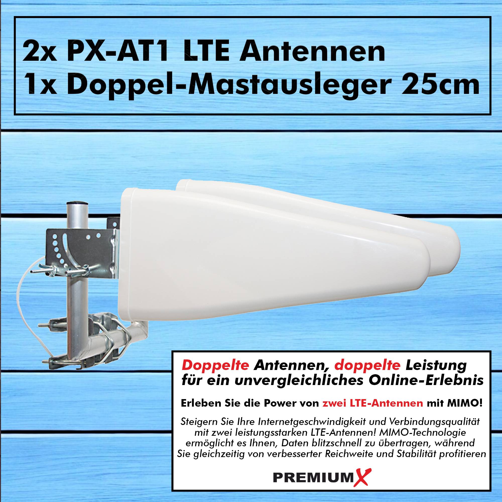 PremiumX LTE-Antenne Outdoor 3G 4G - 800 - 1800 - 2600 MHz - LTE MiMo DUO-Richtantenne 10m Kabel - Hotspot Mobilfunk Vodafone Telekom Modem Router