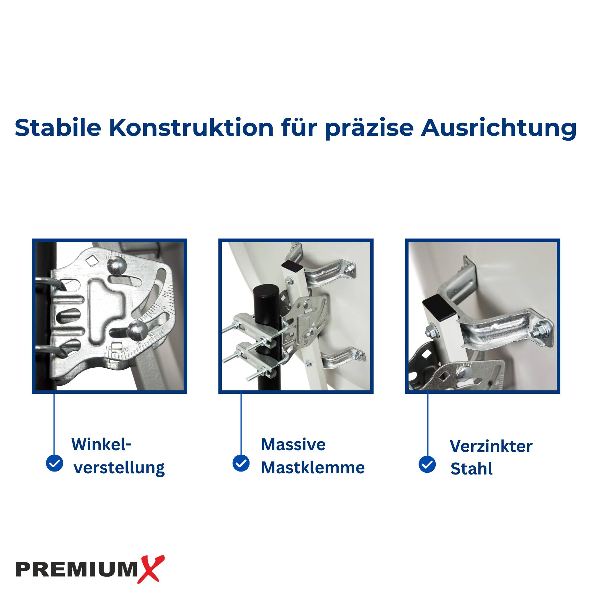 PremiumX PXS100 Satellitenschüssel 100cm Stahl Ziegelrot Satellitenantenne SAT Spiegel mit LNB-Tragarm und Masthalterung