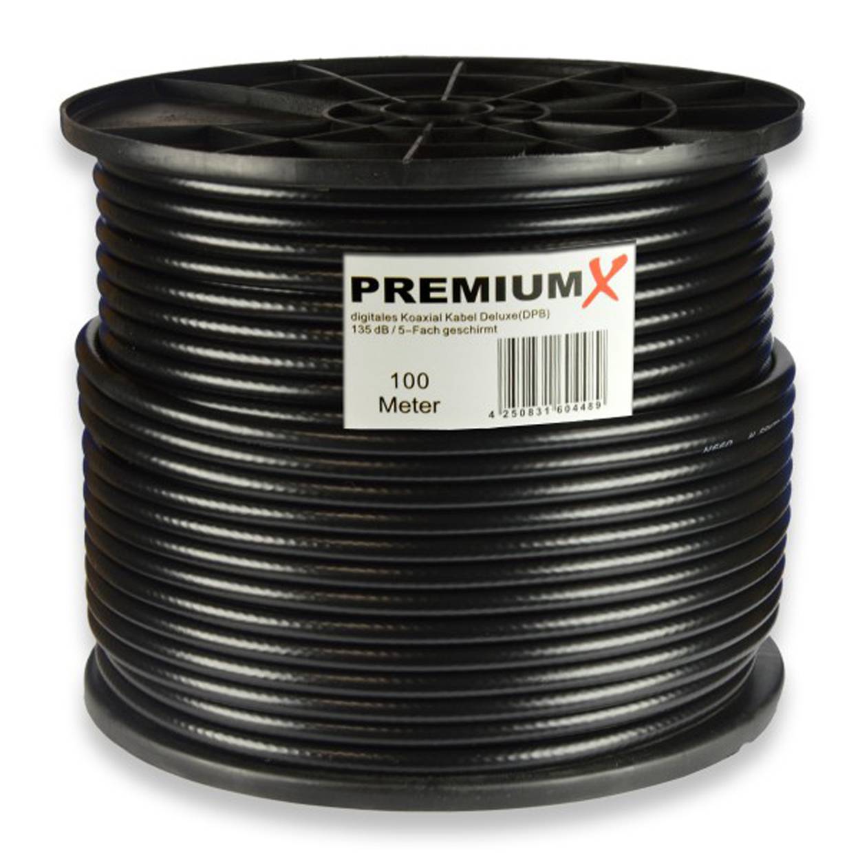 PremiumX DELUXE PRO 100m Koaxial Kabel SCHWARZ 135 dB 5-Fach geschirmt reines Kupfer SAT Antennenkabel 100 m (0,52€/M)