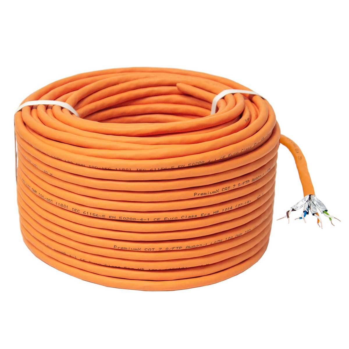 PremiumX 100m CAT 7 Netzwerkkabel Simplex LAN-Kabel Ethernet Datenkabel S/FTP PiMF PoE Eca Cat7 Verlegekabel Installationskabel Cat.7
