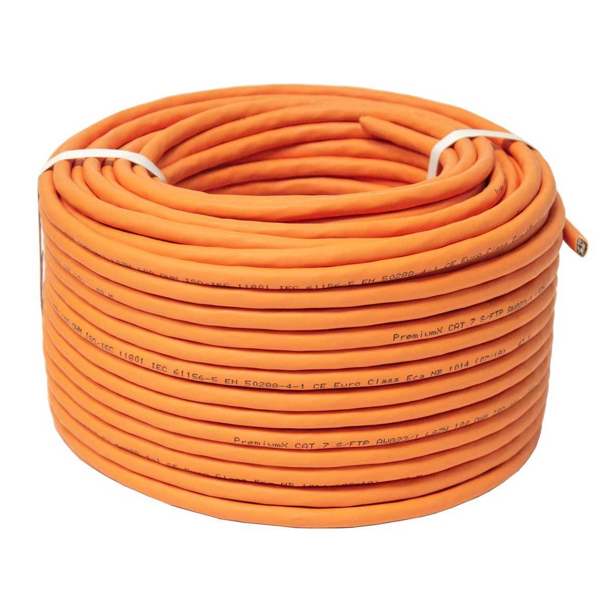 PremiumX 100m CAT 7 Netzwerkkabel Simplex LAN-Kabel Ethernet S/FTP PiMF Cat7 Verlegekabel + 10x RJ45 Netzwerkstecker