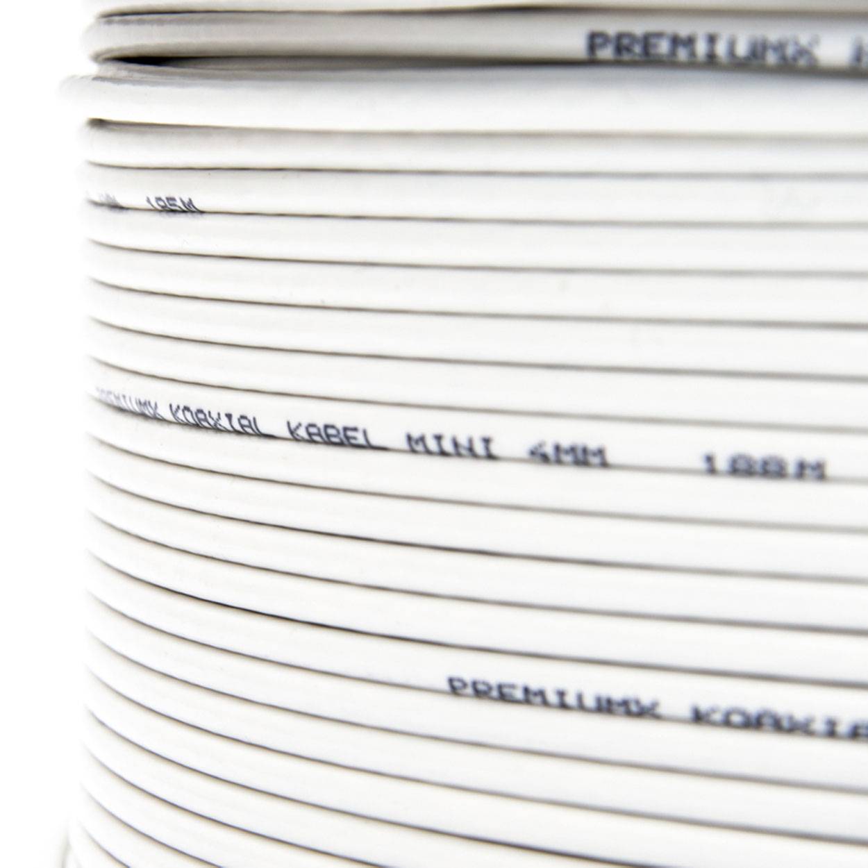 PremiumX 200m Mini Koaxial Sat Kabel 4mm extra dünn Weiß Koax Antennenkabel 2-fach geschirmt für Sat | Kabel | DVB-T – Ultra HD 4K 3D