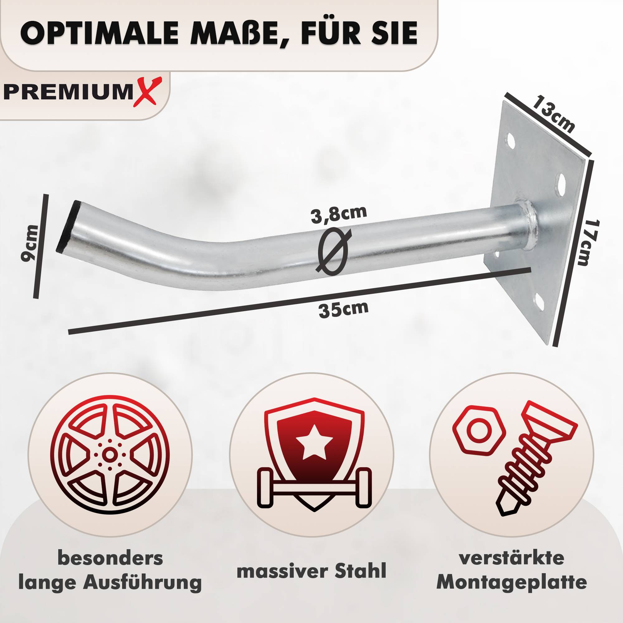 PremiumX Reifen Wandhalterung 4er Set – Autoreifen & Felgenhalter Wand aus Stahl, 35 cm Reifenhalter, Tragkraft 50 kg je Halter, inkl. Schrauben &