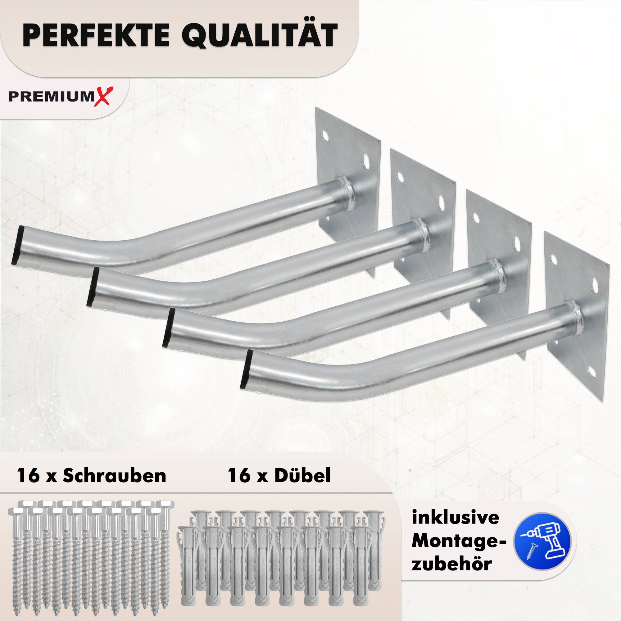 PremiumX Reifen Wandhalterung 4er Set – Autoreifen & Felgenhalter Wand aus Stahl, 35 cm Reifenhalter, Tragkraft 50 kg je Halter, inkl. Schrauben &