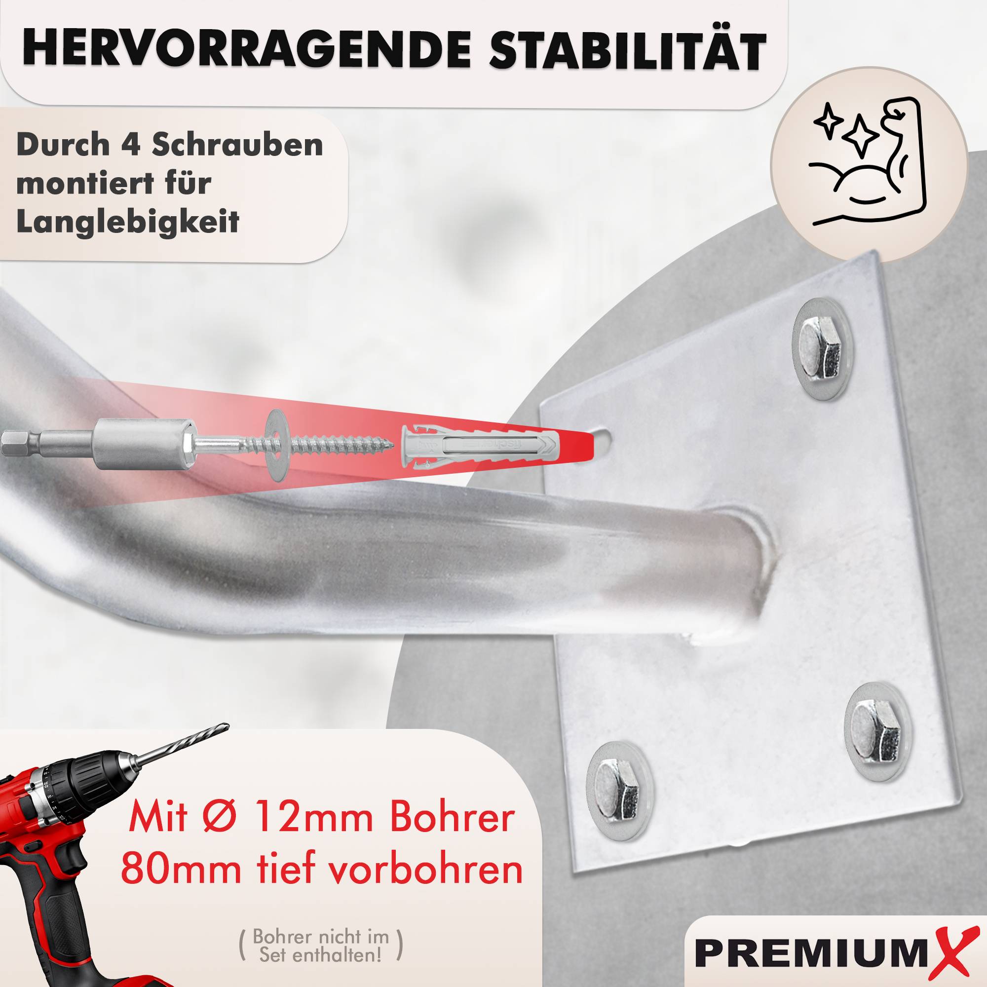 PremiumX Reifen Wandhalterung 4er Set – Autoreifen & Felgenhalter Wand aus Stahl, 35 cm Reifenhalter, Tragkraft 50 kg je Halter, inkl. Schrauben &