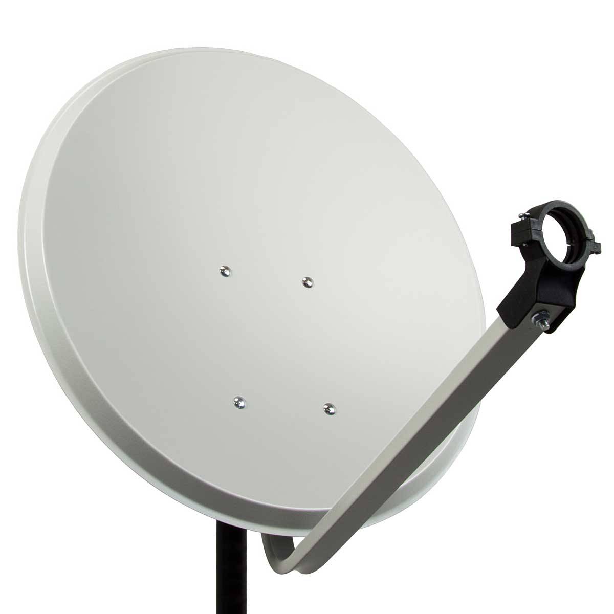 PremiumX PXS60 Satellitenschüssel 60cm Stahl Hellgrau Satellitenantenne SAT Spiegel mit LNB Tragarm und Masthalterung