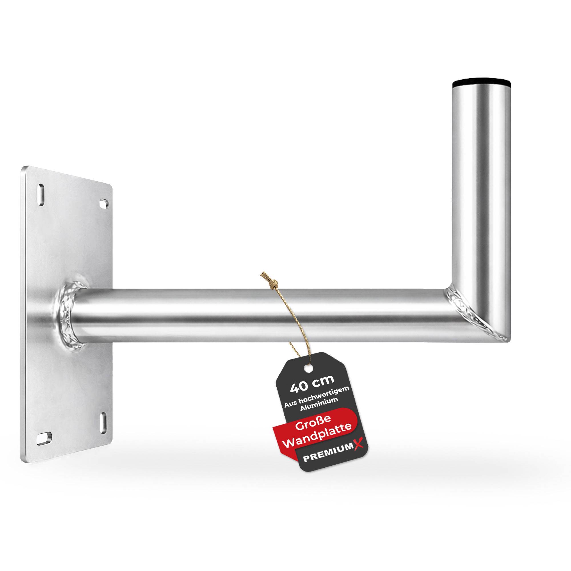 Wandmontierter Aluminium-Antennenhalt mit Schrauben, 18 cm Länge. Das Etikett hebt 'leicht & stabil' von PremiumX hervor.