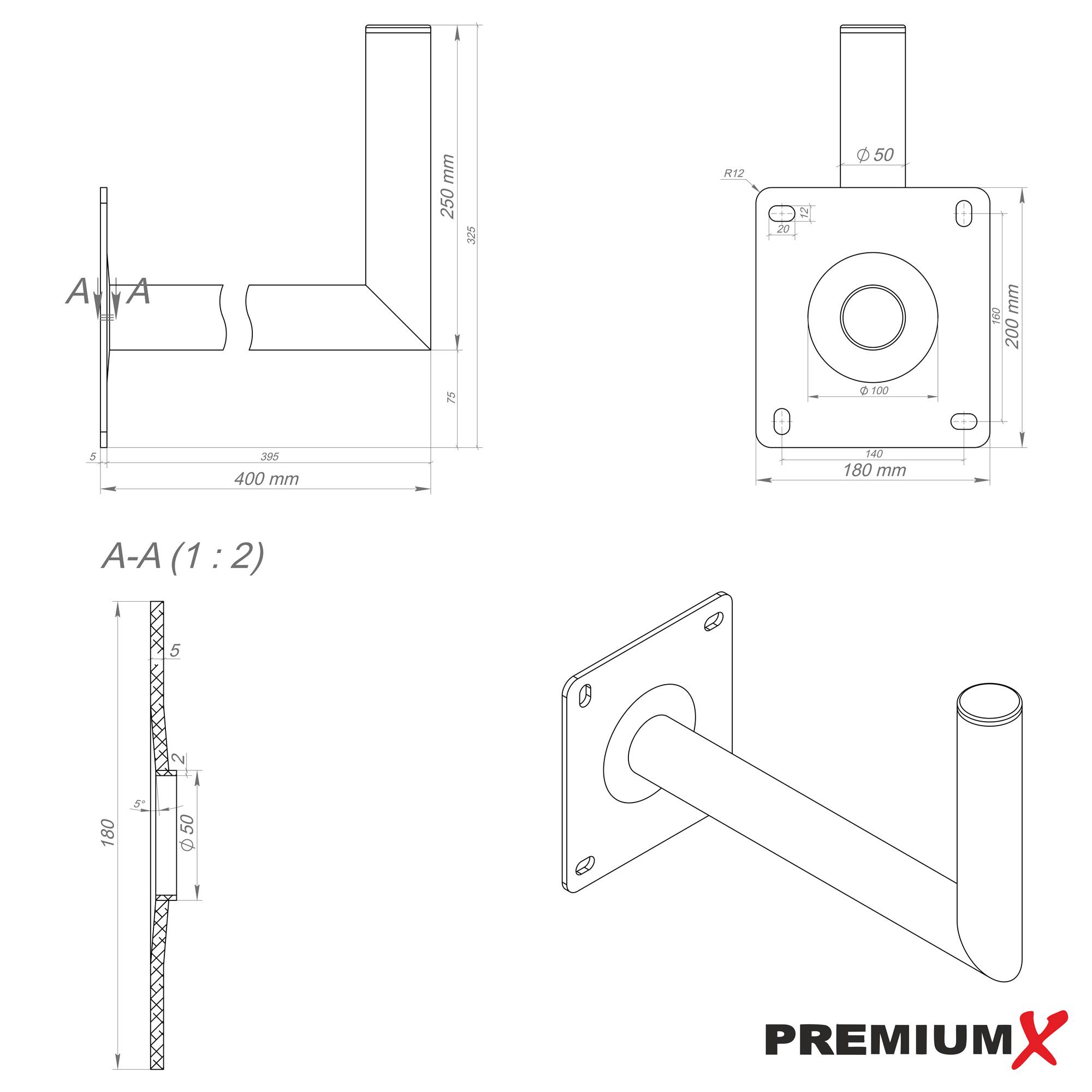 PremiumX 40cm Wandhalter Aluminium Große Wandplatte Winkel-Wand-Halterung für Satellitenschüssel Antenne 400mm