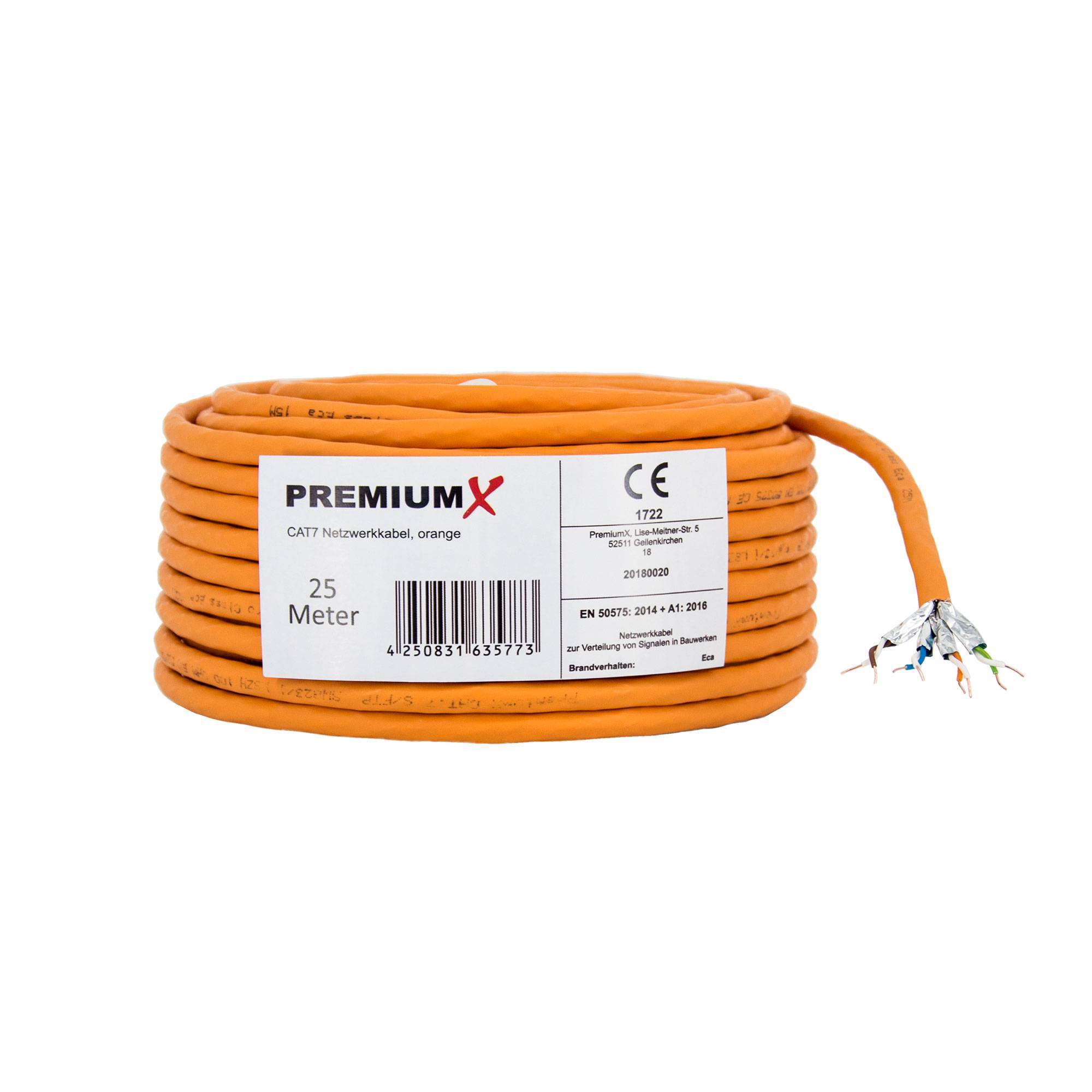 PremiumX 25m CAT 7 Netzwerkkabel Simplex LAN-Kabel Ethernet Datenkabel S/FTP PiMF PoE Eca Cat7 Verlegekabel Installationskabel Cat.7