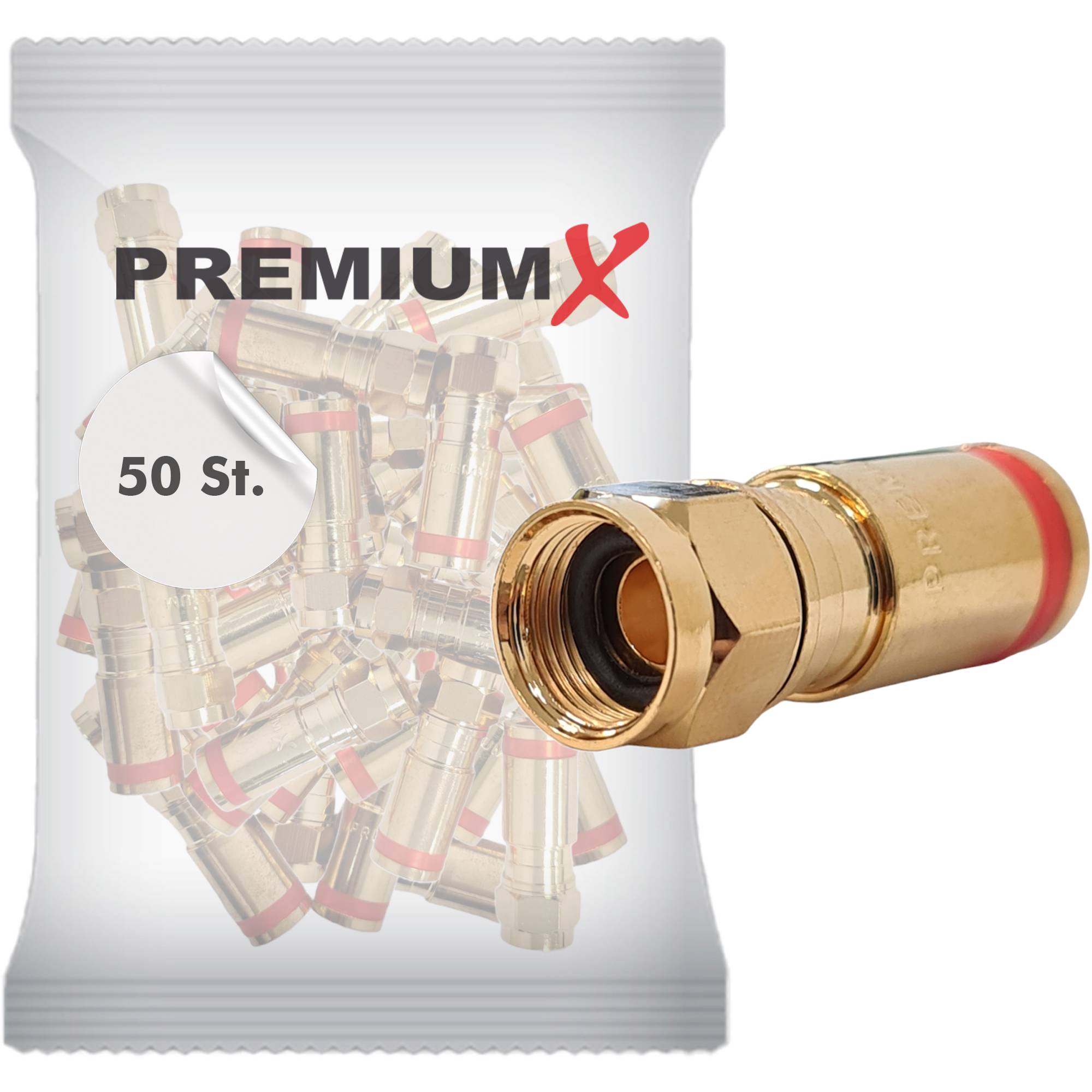 PremiumX 50x Kompressionsstecker XCon G3 F-Kompressionsstecker 7 bis 7,5mm für SAT Kabel Koaxialkabel