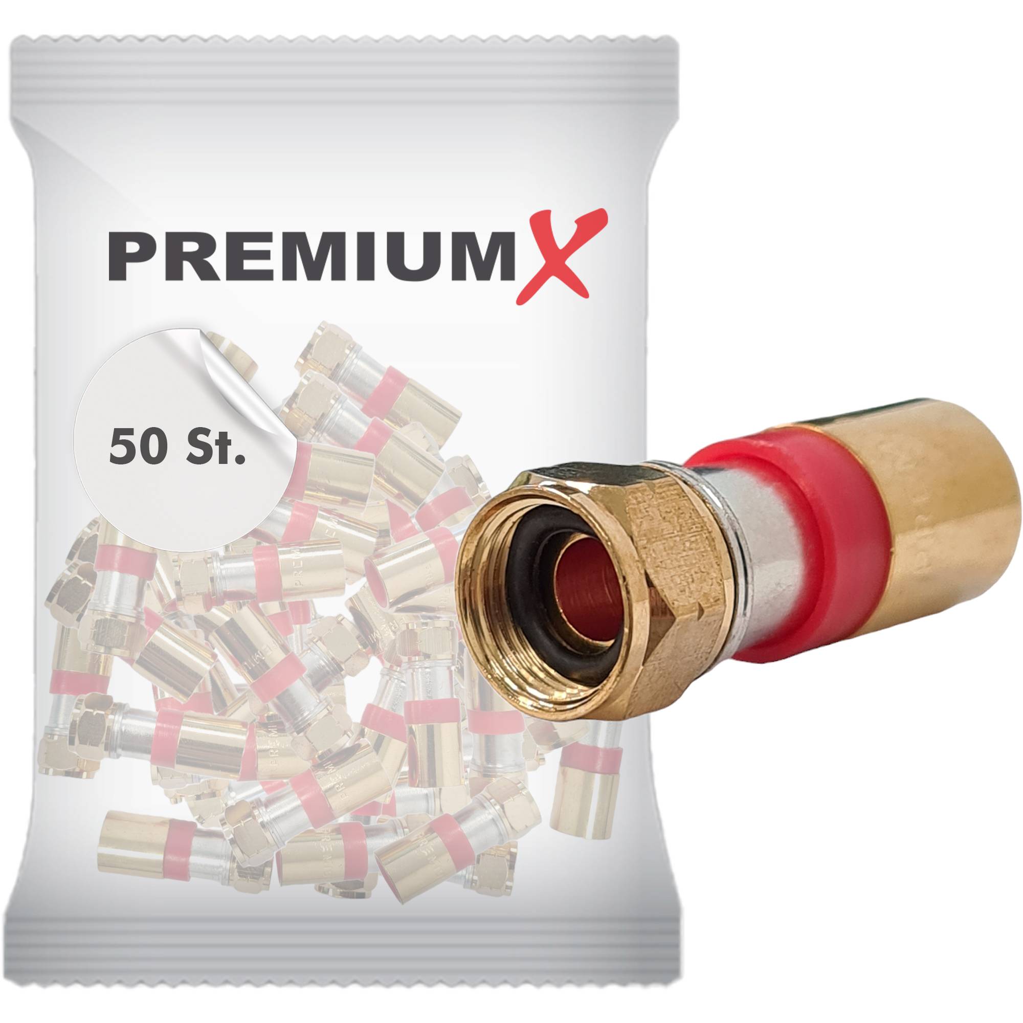PremiumX 50x Kompressionsstecker XCon G2 F-Kompressionsstecker 7 bis 7,5mm für SAT Kabel Koaxialkabel