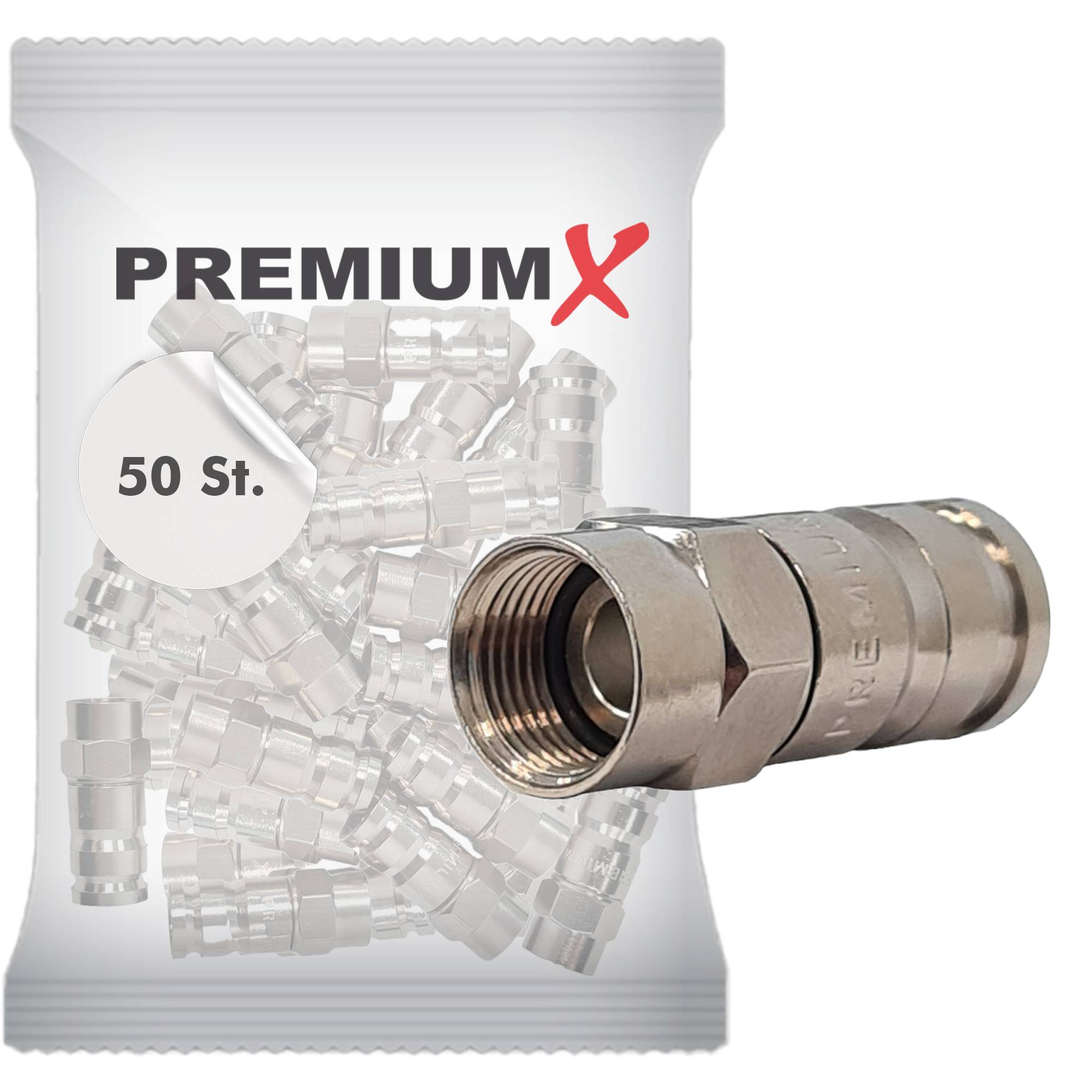 PremiumX 50x Kompressionsstecker XCon S6 F-Kompressionsstecker 7 bis 7,5mm für SAT Kabel Koaxialkabel