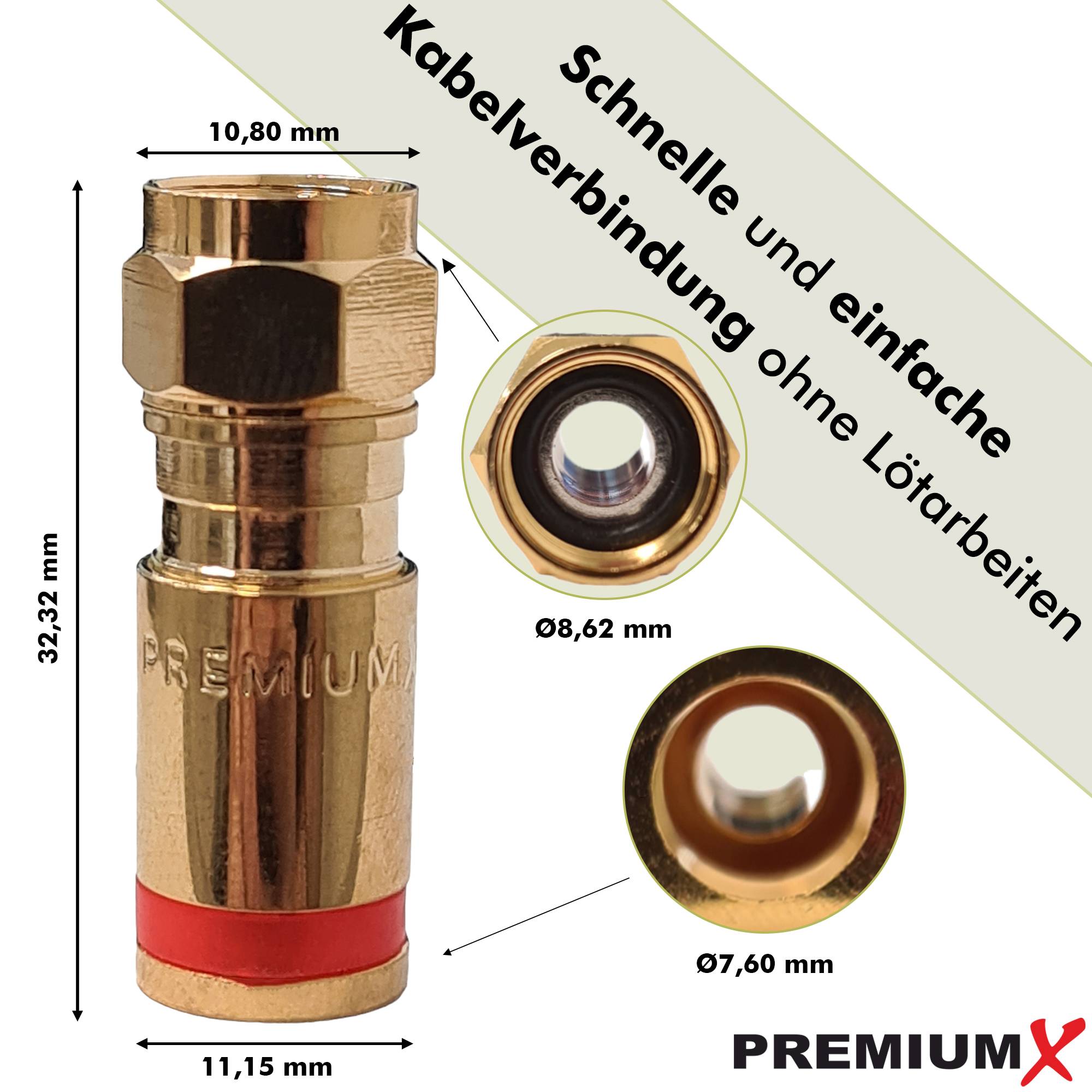 PremiumX 10x Kompressionsstecker XCon G3 F-Kompressionsstecker 7 bis 7,5mm für SAT Kabel Koaxialkabel