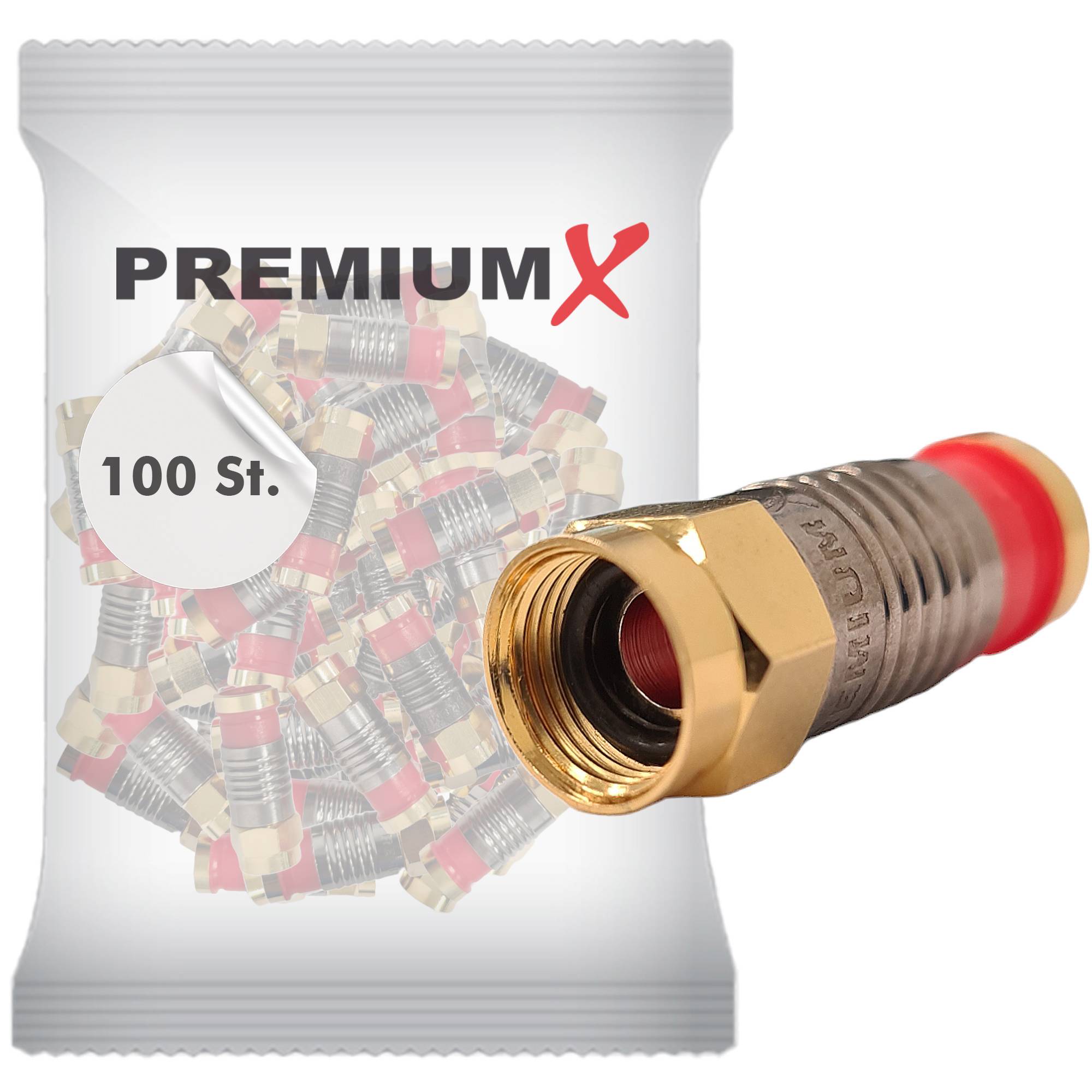 PremiumX 100x Kompressionsstecker XCon G5 F-Kompressionstecker 7 bis 7,5mm für SAT Kabel Koaxialkabel 120db 130db 135db