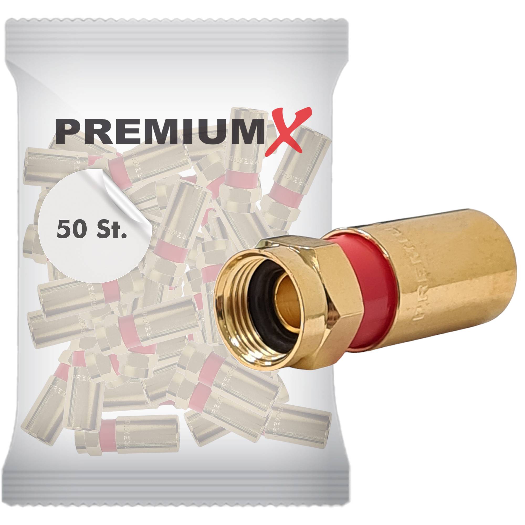 PremiumX 50x Kompressionsstecker XCon G7 F-Kompressionsstecker 7 bis 7,5mm für SAT Kabel Koaxialkabel