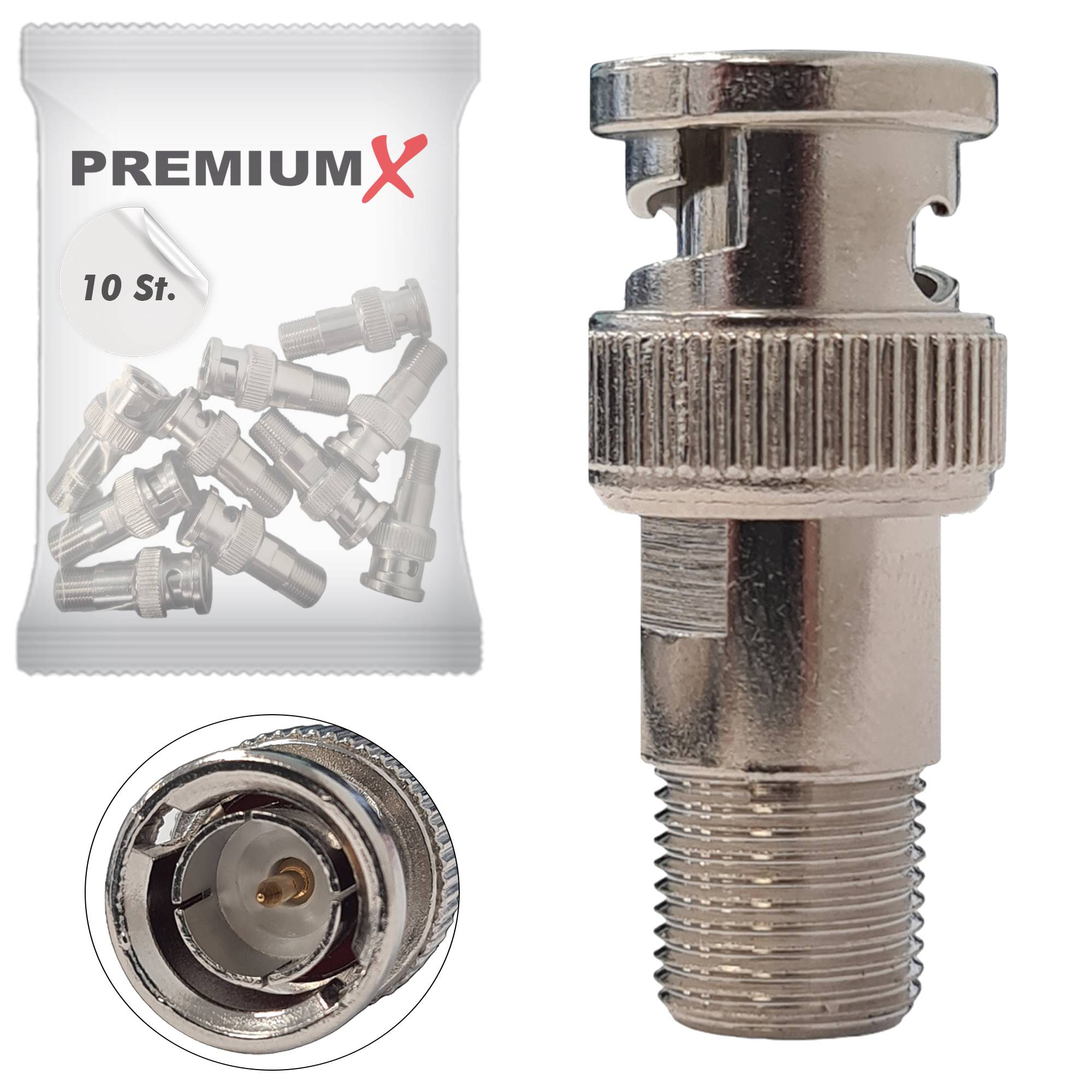 Premium X 10x BNC Stecker zu F-Buchse Adapter Koaxialadapter F zu BNC Anschluss RG6 RG59 für Kamera DVR