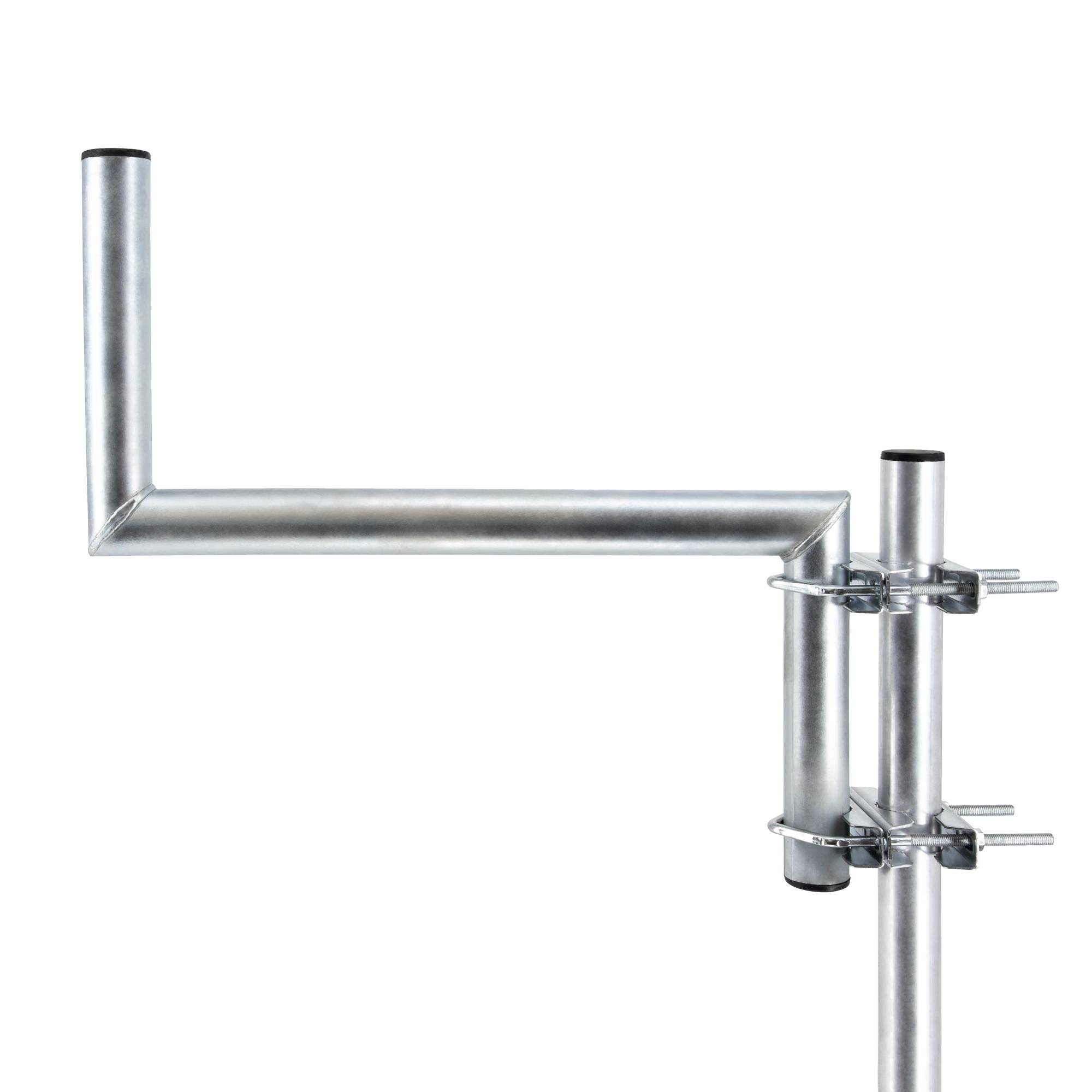 SkyRevolt Z-Ausleger 50cm Rohr 42mm mit Zahnschellen Geländer-Ausleger SAT-Antenne Mast-Ausleger Z-Halterung für Satelliten-Schüssel Stahl verzinkt