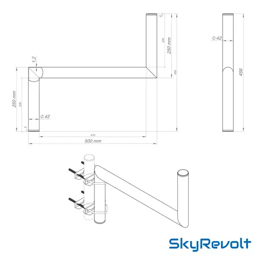 SkyRevolt Z-Ausleger 50cm Rohr 42mm mit Zahnschellen Geländer-Ausleger SAT-Antenne Mast-Ausleger Z-Halterung für Satelliten-Schüssel Stahl verzinkt SkyRevolt Z-Ausleger 50cm Rohr 42mm mit Zahnschellen Geländer-Ausleger SAT-Antenne Mast-Ausleger Z-Halterung für Satelliten-Schüssel Stahl verzinkt