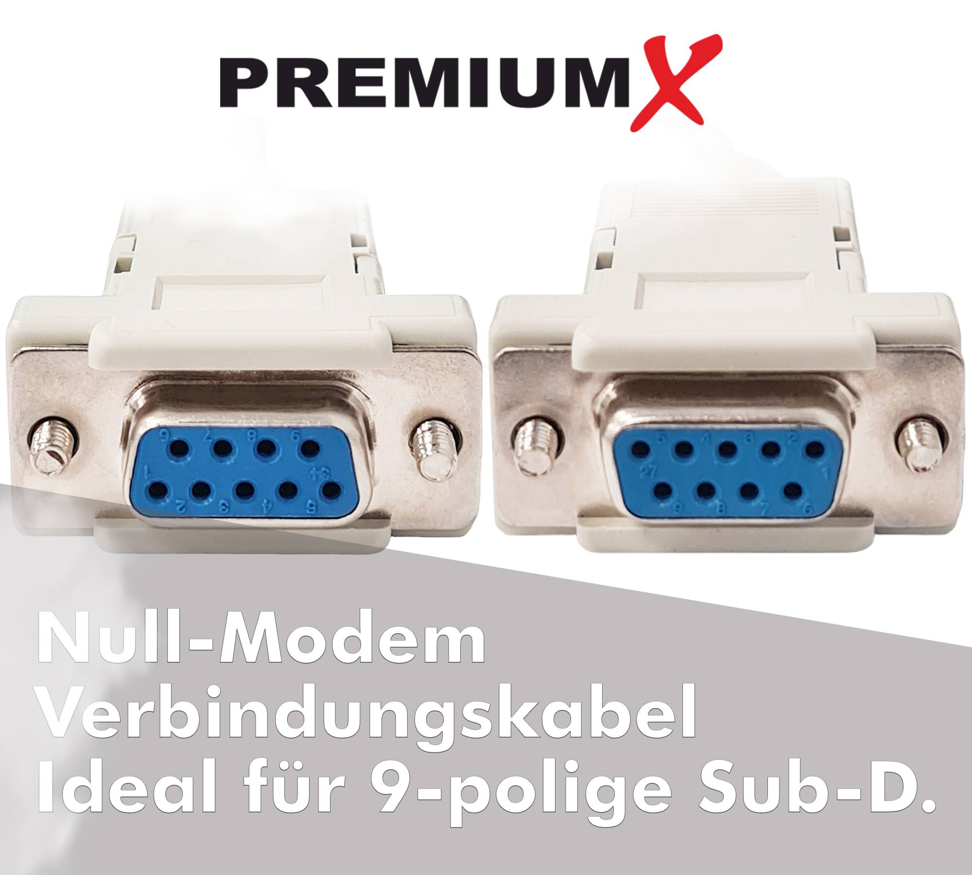 PremiumX Nullmodem Kabel 9-polig 2m - Null Modem Kabel RS232 für Receiver Software-Update und Datentransfer zwischen PC - D-Sub 9 Buchse zu Buchse