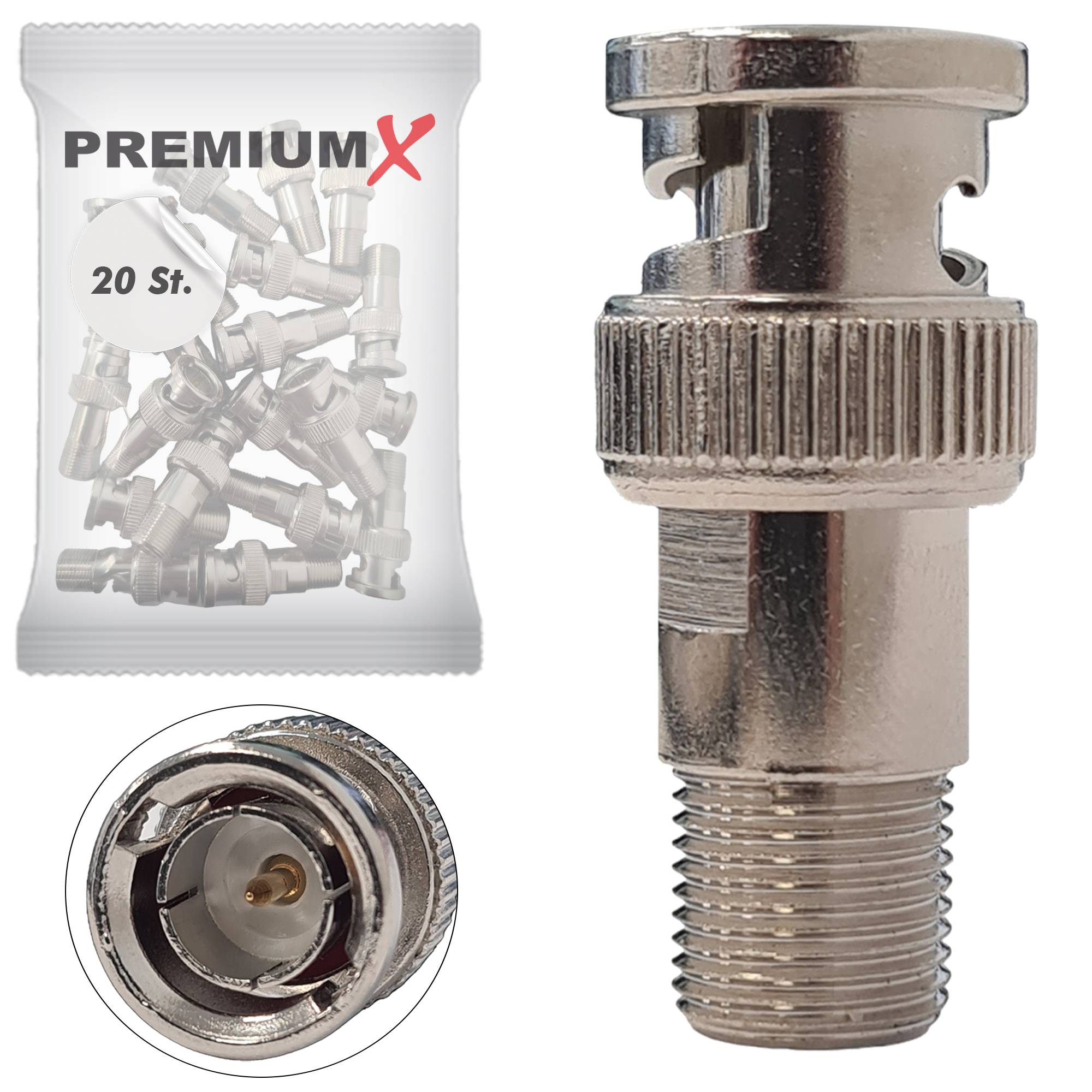 Premium X 20x BNC Stecker zu F-Buchse Adapter Koaxialadapter F zu BNC Anschluss RG6 RG59 für Kamera DVR