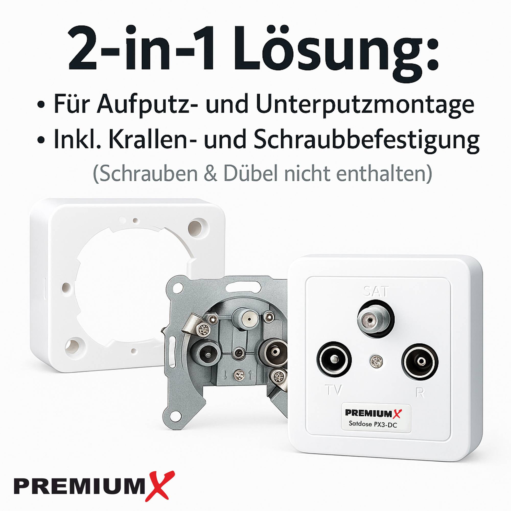 PremiumX 3x PX3-DC 3-fach Sat Durchgangsdose DC-Durchgang Antennendose Dose SAT TV Radio DVB-T Unicable Aufputz Unterputz