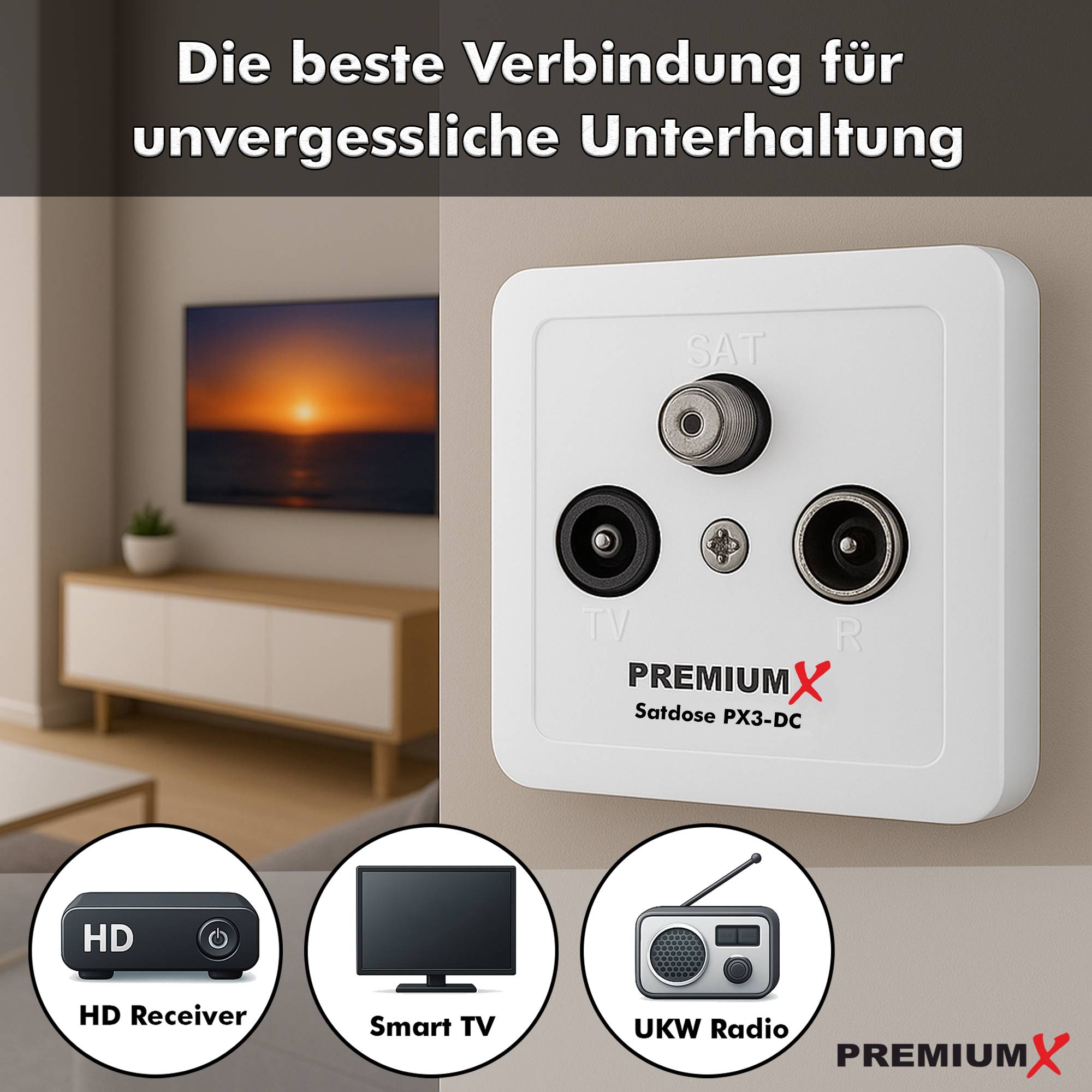 PremiumX 7x PX3-DC 3-fach Sat Durchgangsdose DC-Durchgang Antennendose Dose SAT TV Radio DVB-T Unicable Aufputz Unterputz