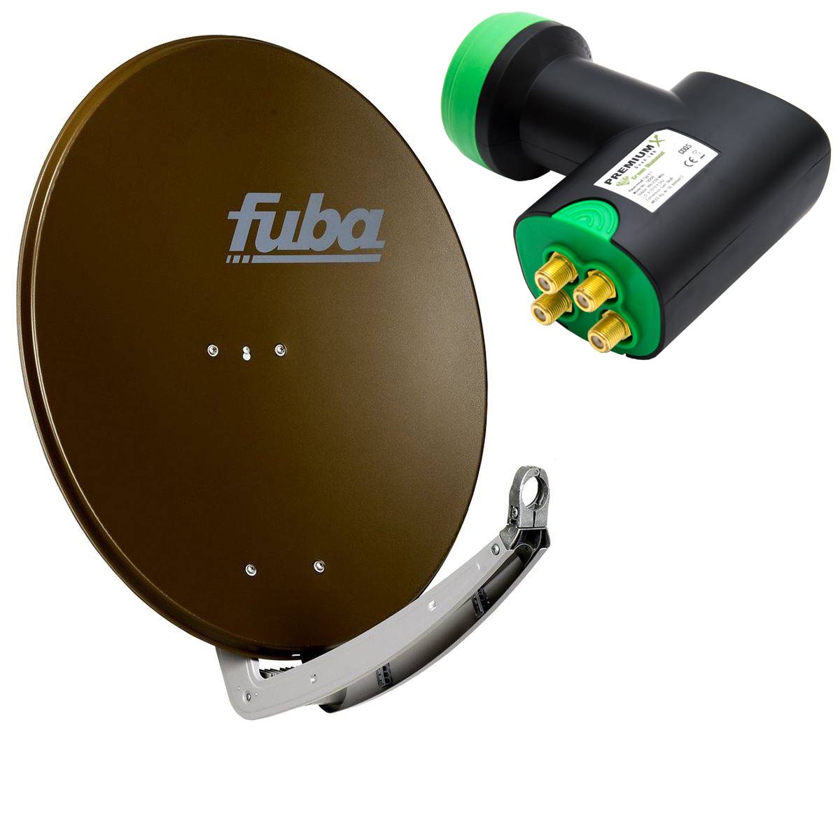Fuba Digital Sat Anlage Aluminium Braun DAA 780 B + PremiumX Green Diamond Quad LNB GDQS HD 4K UHD 4 Teilnehmer DVB-S2