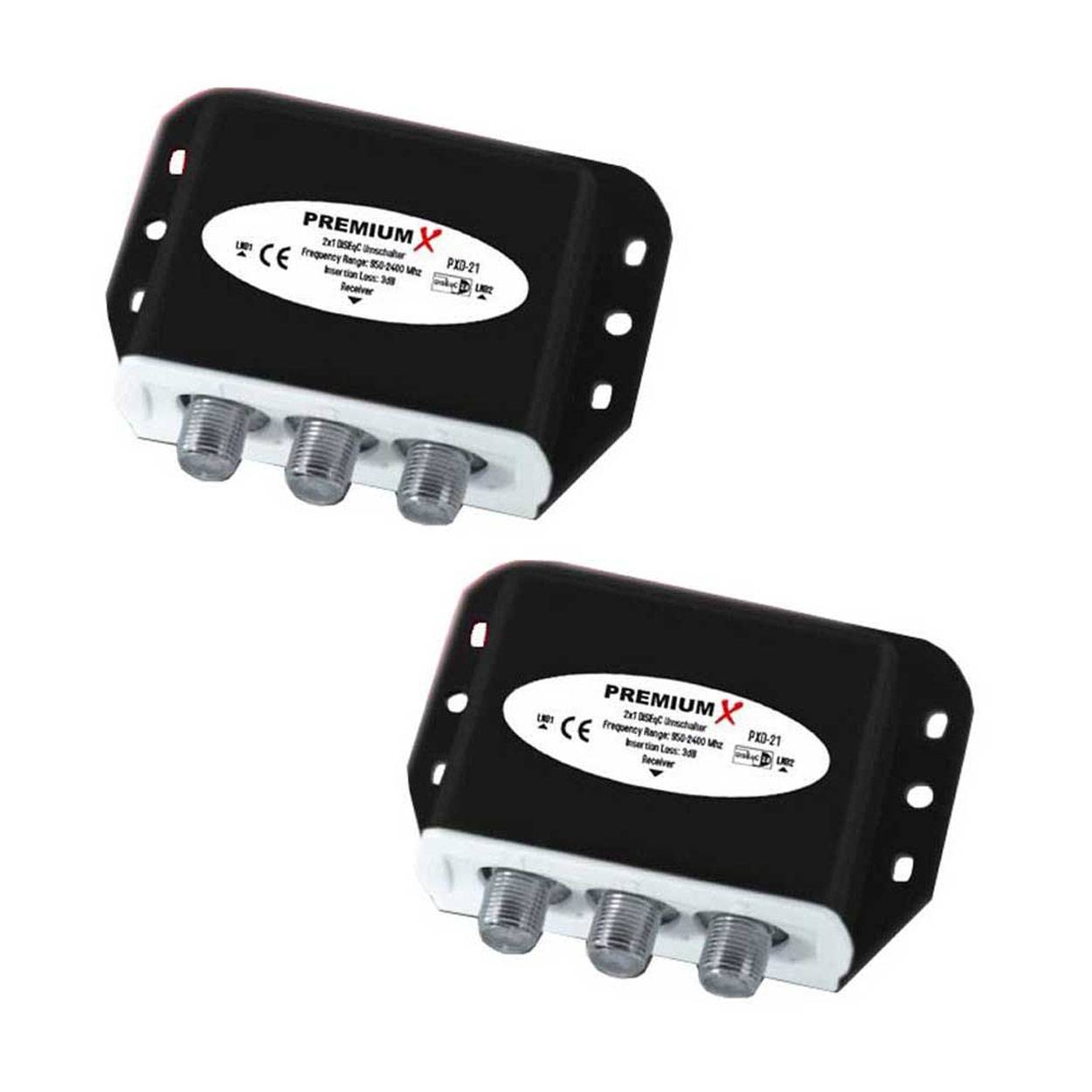 2x PremiumX PXD-21 DiSEqC Schalter 2/1 SAT Umschalter 2.0 Switch Diseq C mit Wetterschutzgehäuse DVB-S/ DVB_S2 SAT Satellitenweiche TV Switch