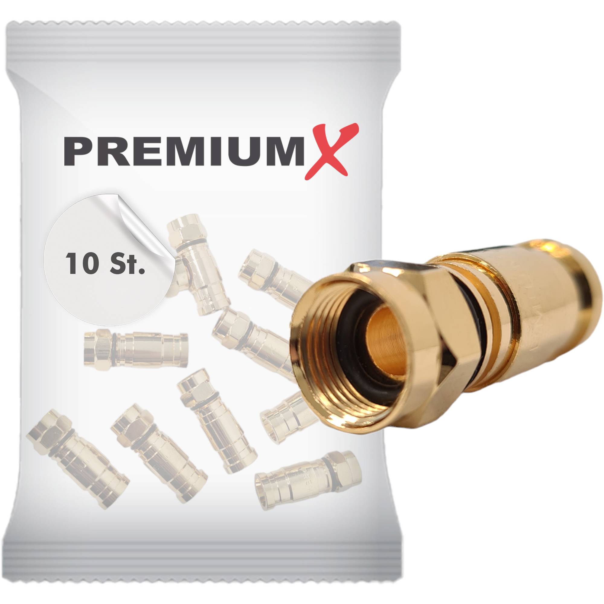 PremiumX 10x Kompressionsstecker XCon G1 F-Kompressionsstecker 7,5mm für SAT Kabel Antennenkabel Koaxialkabel
