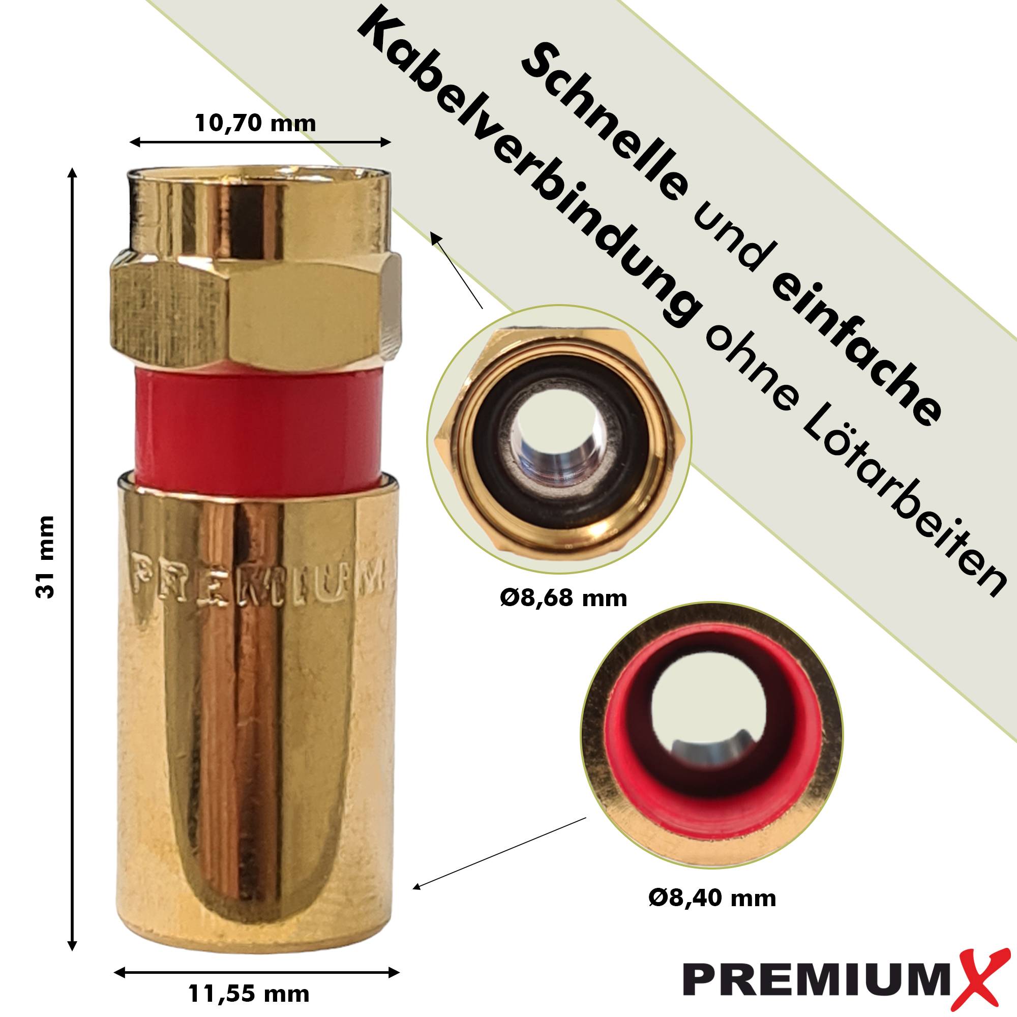 PremiumX 50x Kompressionsstecker XCon G7 F-Kompressionsstecker 7 bis 7,5mm für SAT Kabel Koaxialkabel