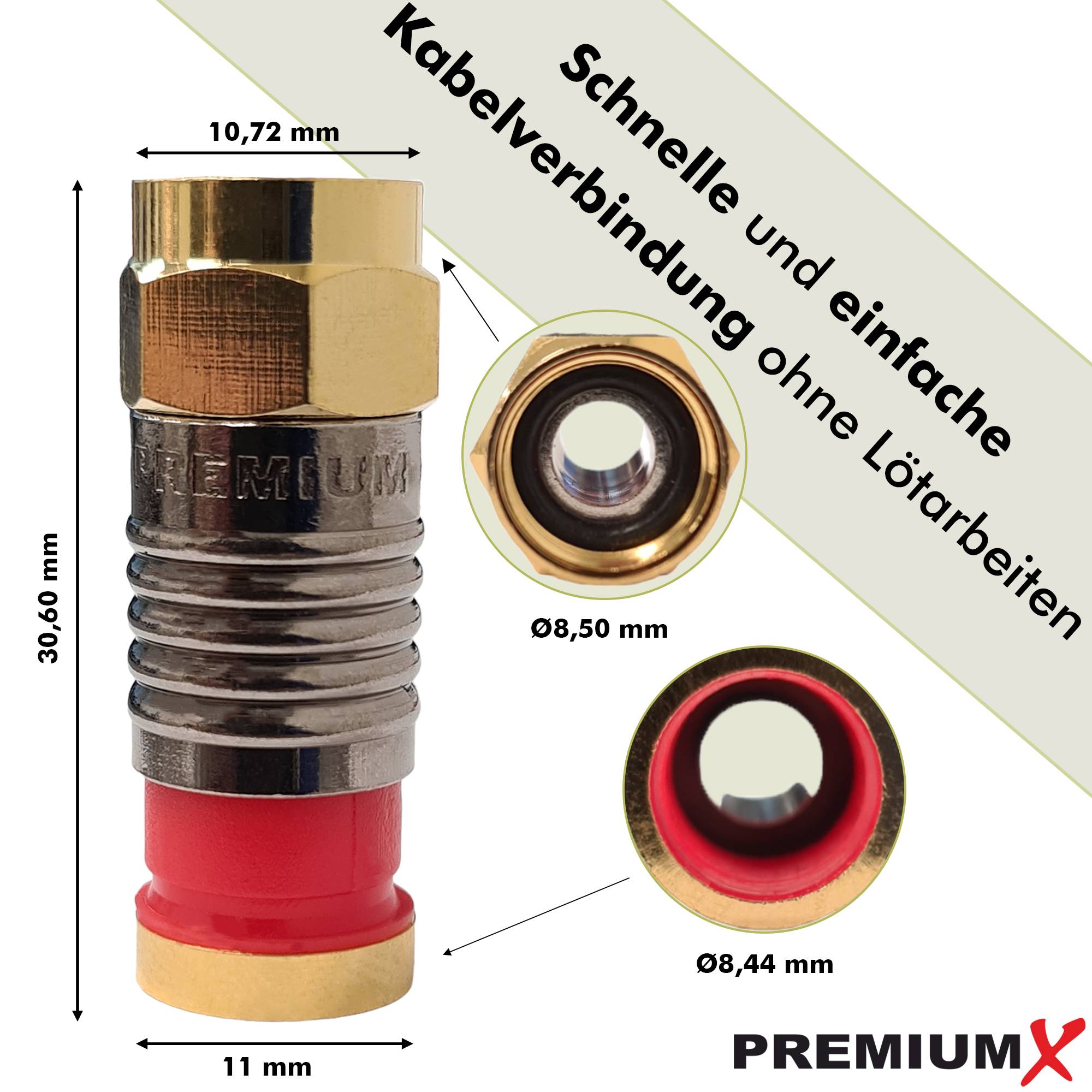 PremiumX 50x Kompressionsstecker XCon G5 F-Kompressionstecker 7 bis 7,5mm für SAT Kabel Koaxialkabel 120db 130db 135db