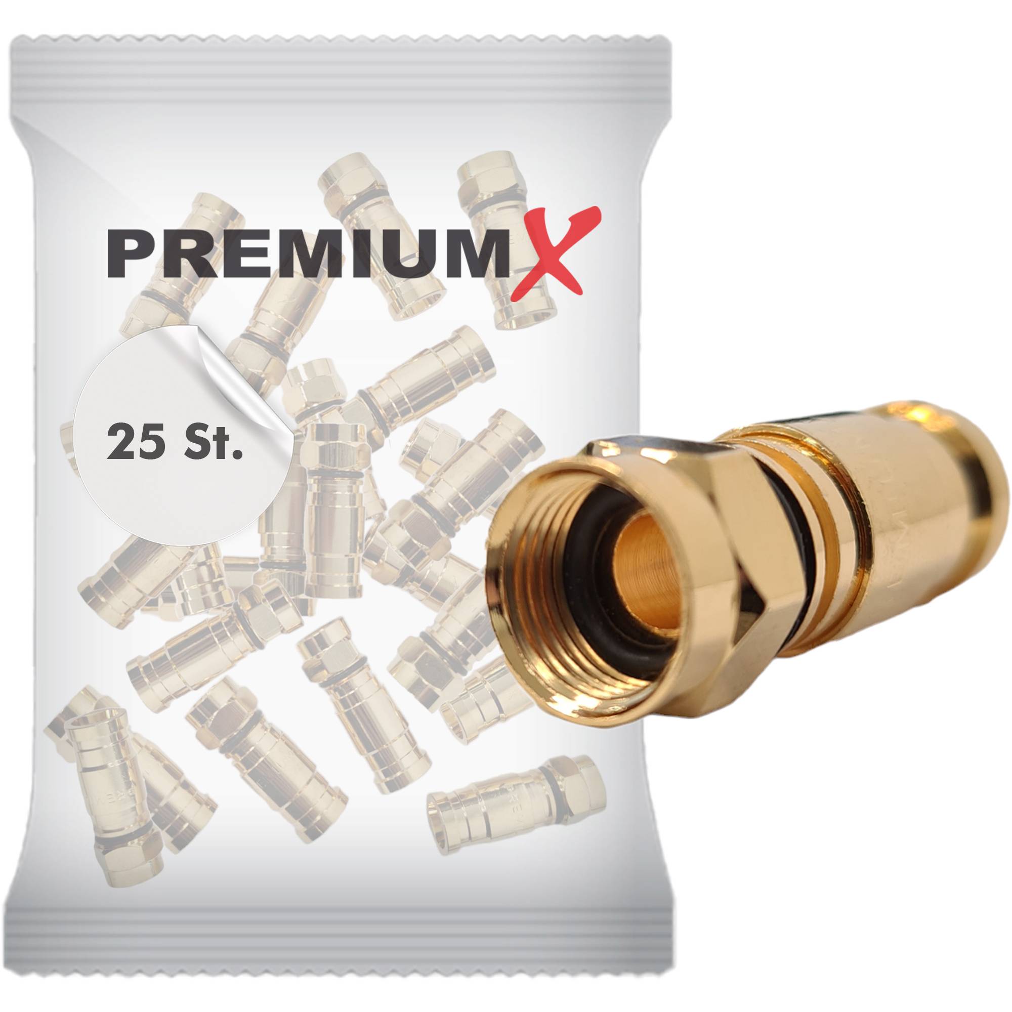 PremiumX 25x XCon G1 Kompressionsstecker SAT F-Kompressionsstecker 7,5mm für KoaX Kabel Antennenkabel Koaxialkabel