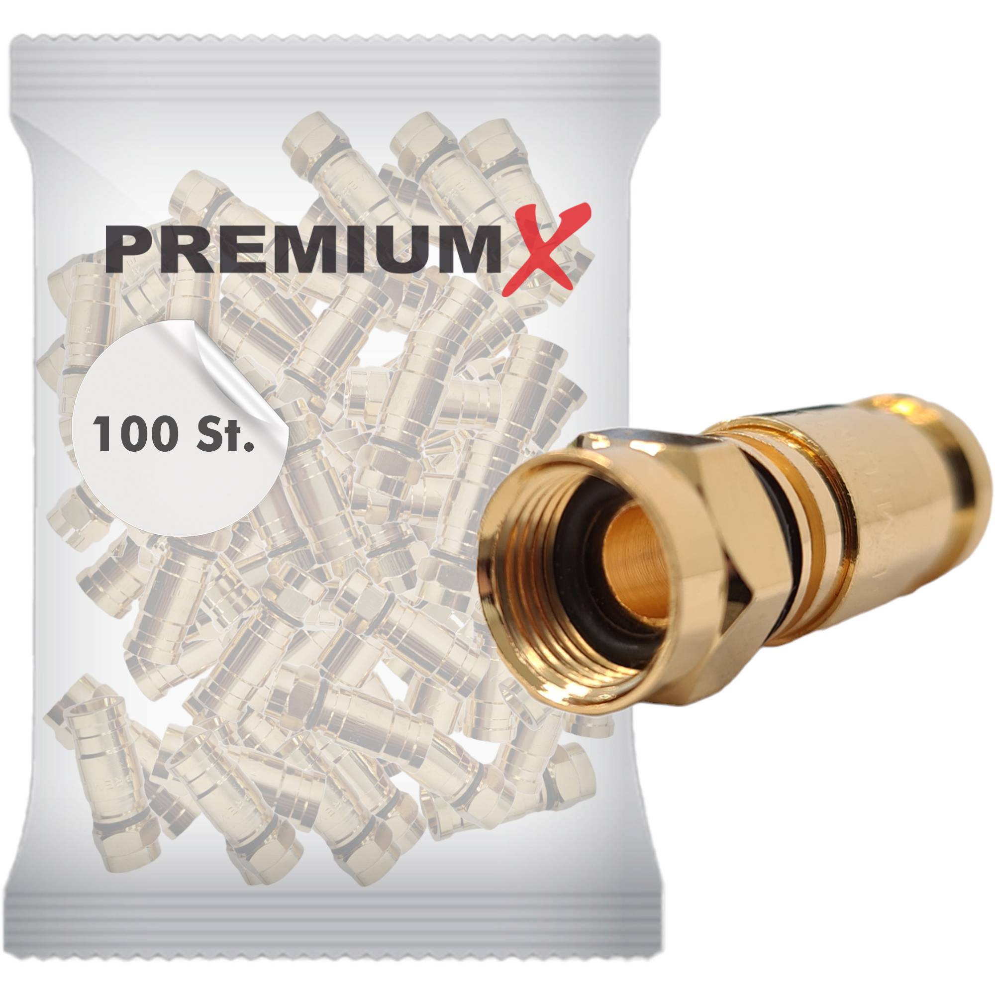 PremiumX 100x Kompressionsstecker XCon G1 F-Kompressionsstecker 7,5mm für SAT Kabel Antennenkabel Koaxialkabel