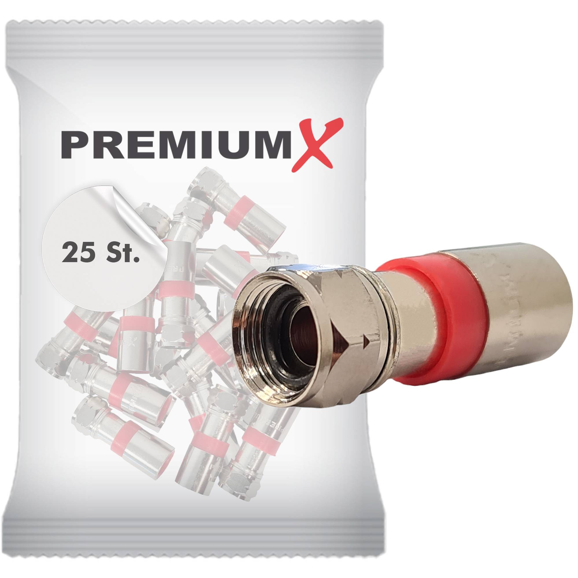 PremiumX 25x Kompressionsstecker XCon S2 F-Kompressionsstecker 7 bis 7,5mm für SAT Kabel Koaxialkabel