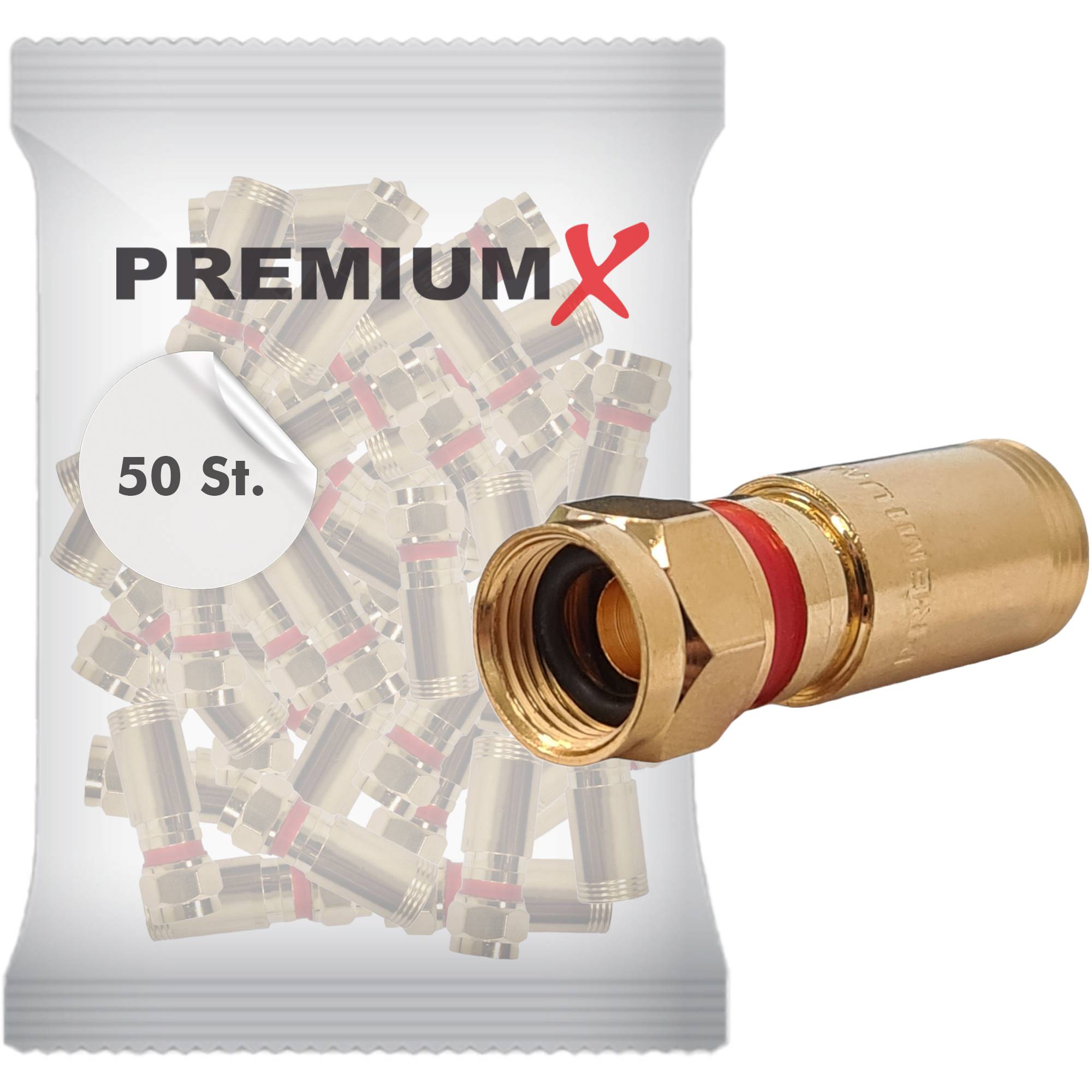 PremiumX 50x Kompressionsstecker XCon G4 F-Kompressionsstecker 7 bis 7,5mm für SAT Kabel Koaxialkabel