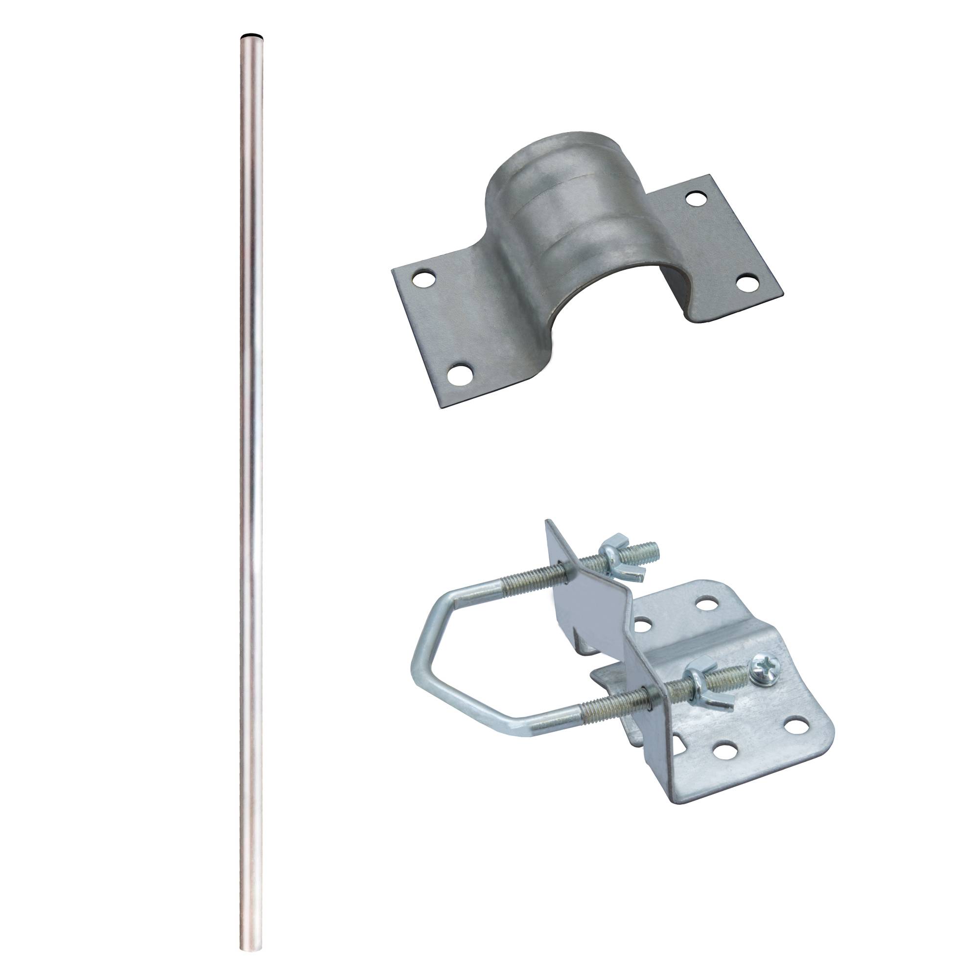 Antennenmast 2m ALU Ø 50mm + Mastschelle für Ø 48-50mm + Mastfuss von 20 bis 60mm