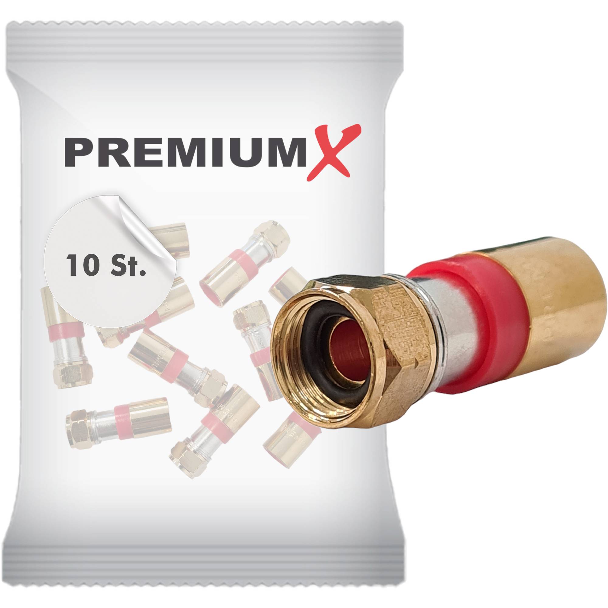 PremiumX 10x Kompressionsstecker XCon G2 F-Kompressionstecker 7 bis 7,5mm für SAT Kabel Koaxialkabel