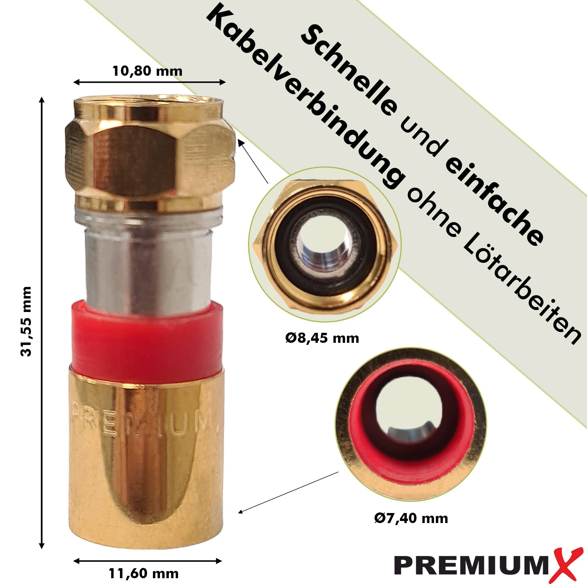 PremiumX 50x Kompressionsstecker XCon G2 F-Kompressionsstecker 7 bis 7,5mm für SAT Kabel Koaxialkabel