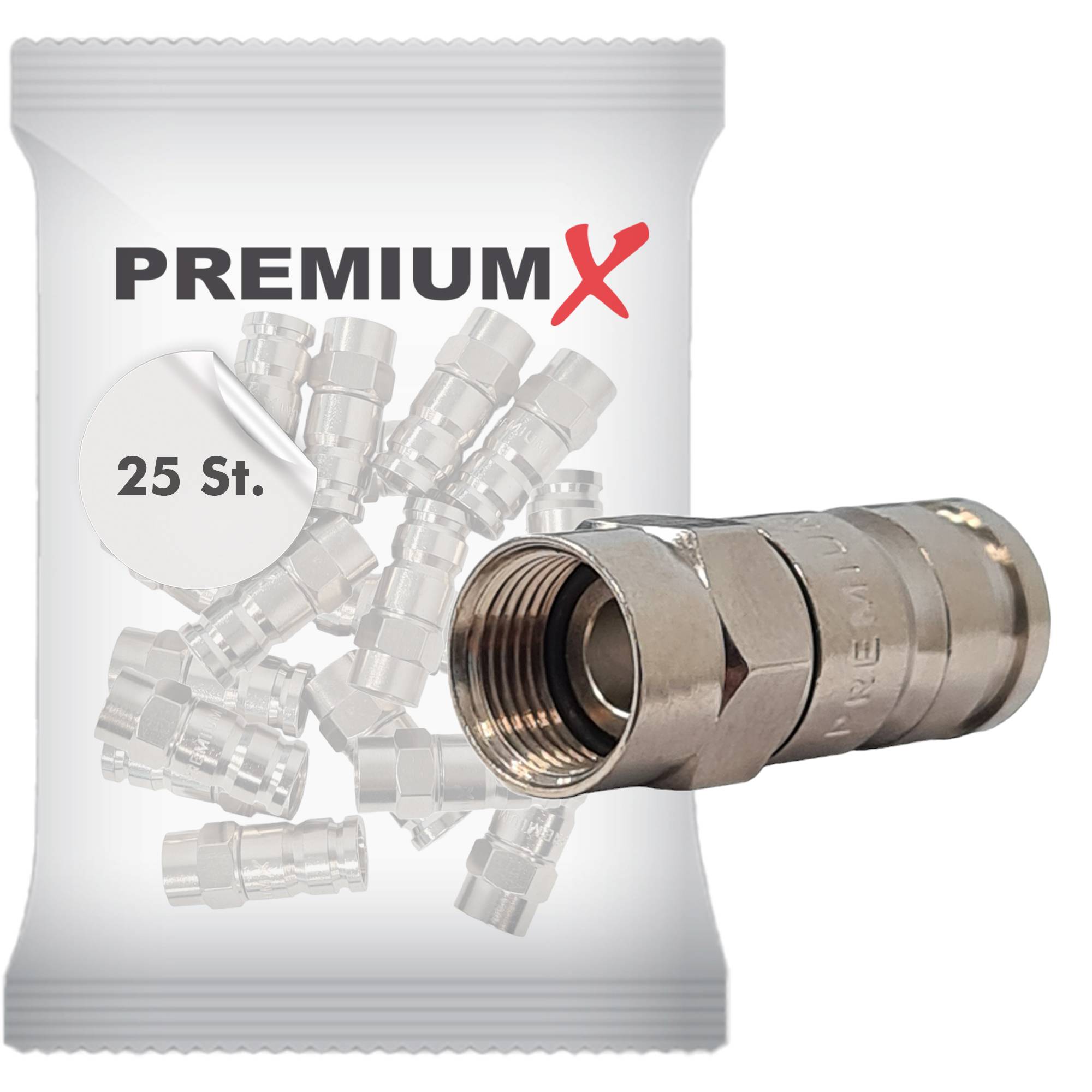 PremiumX 25x Kompressionsstecker XCon S6 F-Kompressionsstecker 7 bis 7,5mm für SAT Kabel Koaxialkabel