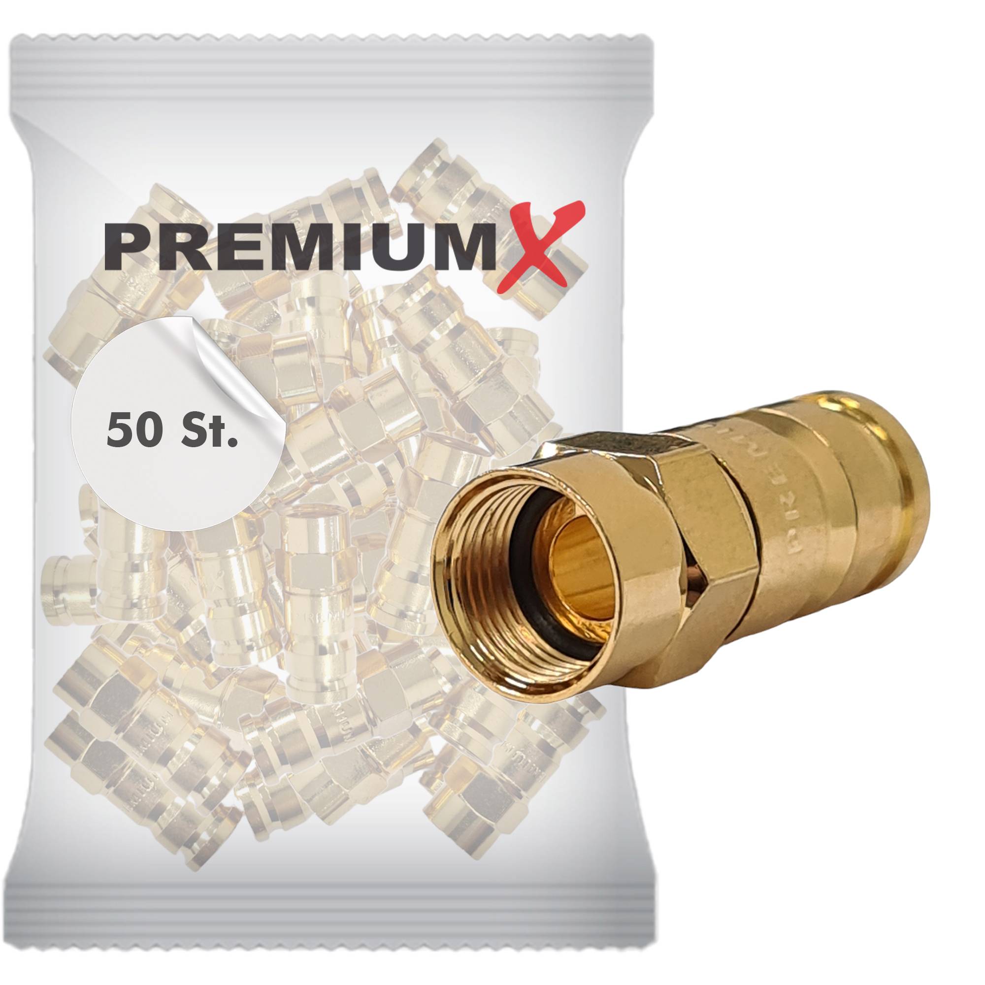 PremiumX 50x Kompressionsstecker XCon G6 F-Kompressionsstecker 7 bis 7,5mm für SAT Kabel Koaxialkabel 120db 130db 135db