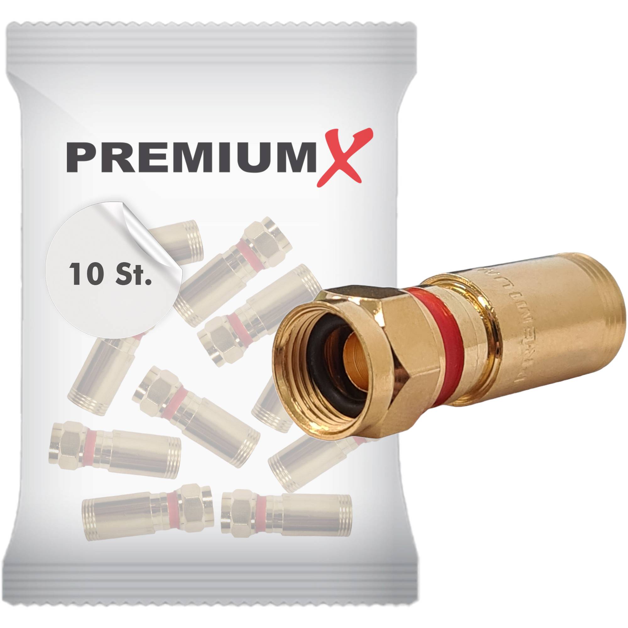PremiumX 10x Kompressionsstecker XCon G4 F-Kompressionsstecker 7 bis 7,5mm für SAT Kabel Koaxialkabel