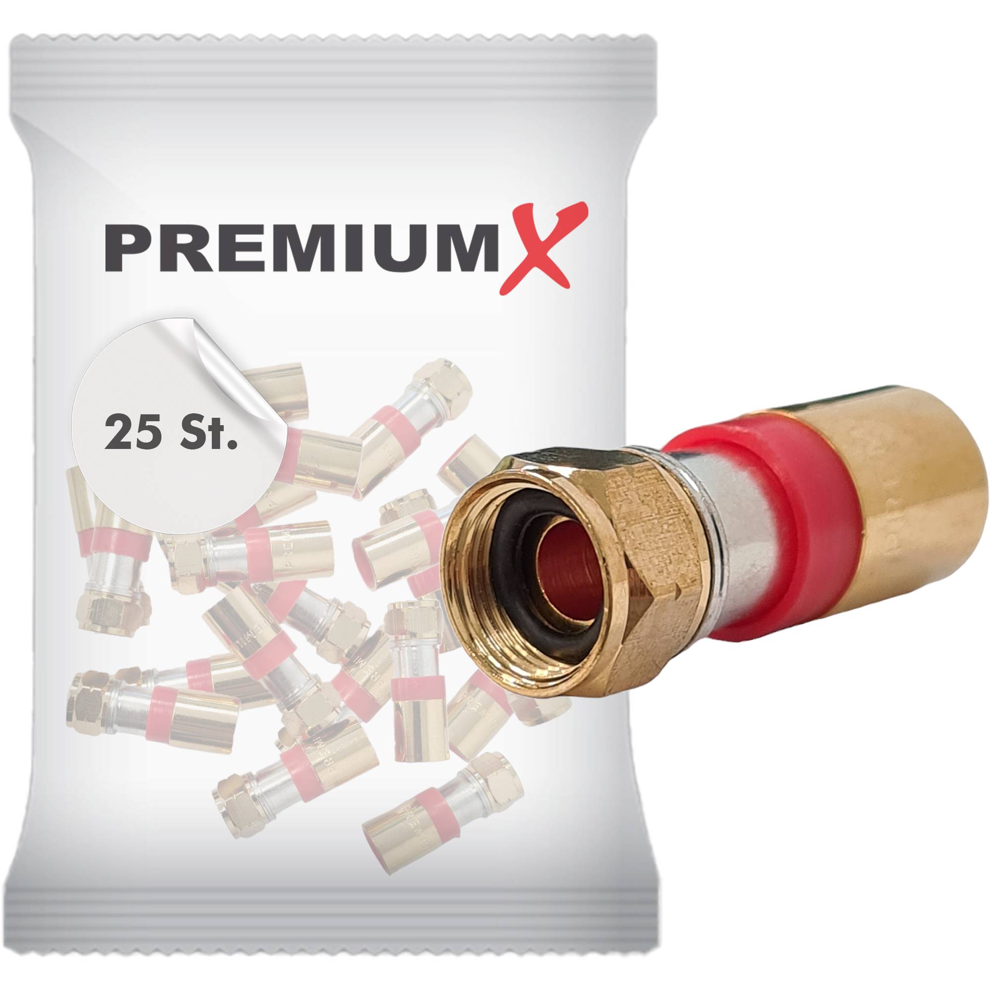 PremiumX 25x Kompressionsstecker XCon G2 F-Kompressionstecker 7 bis 7,5mm für SAT Kabel Koaxialkabel