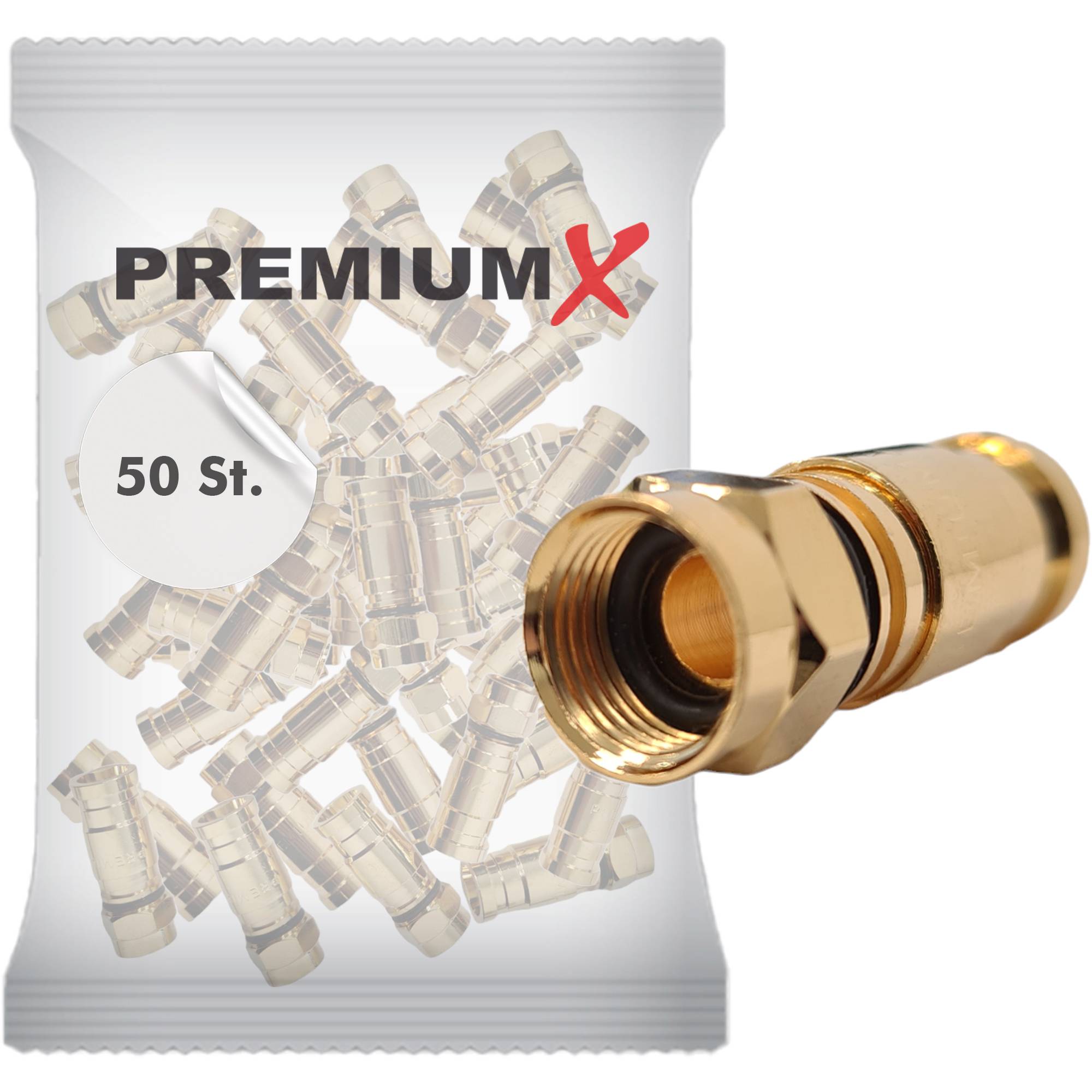 PremiumX 50x Kompressionsstecker XCon G1 F-Kompressionsstecker 7,5mm für SAT Kabel Antennenkabel Koaxialkabel