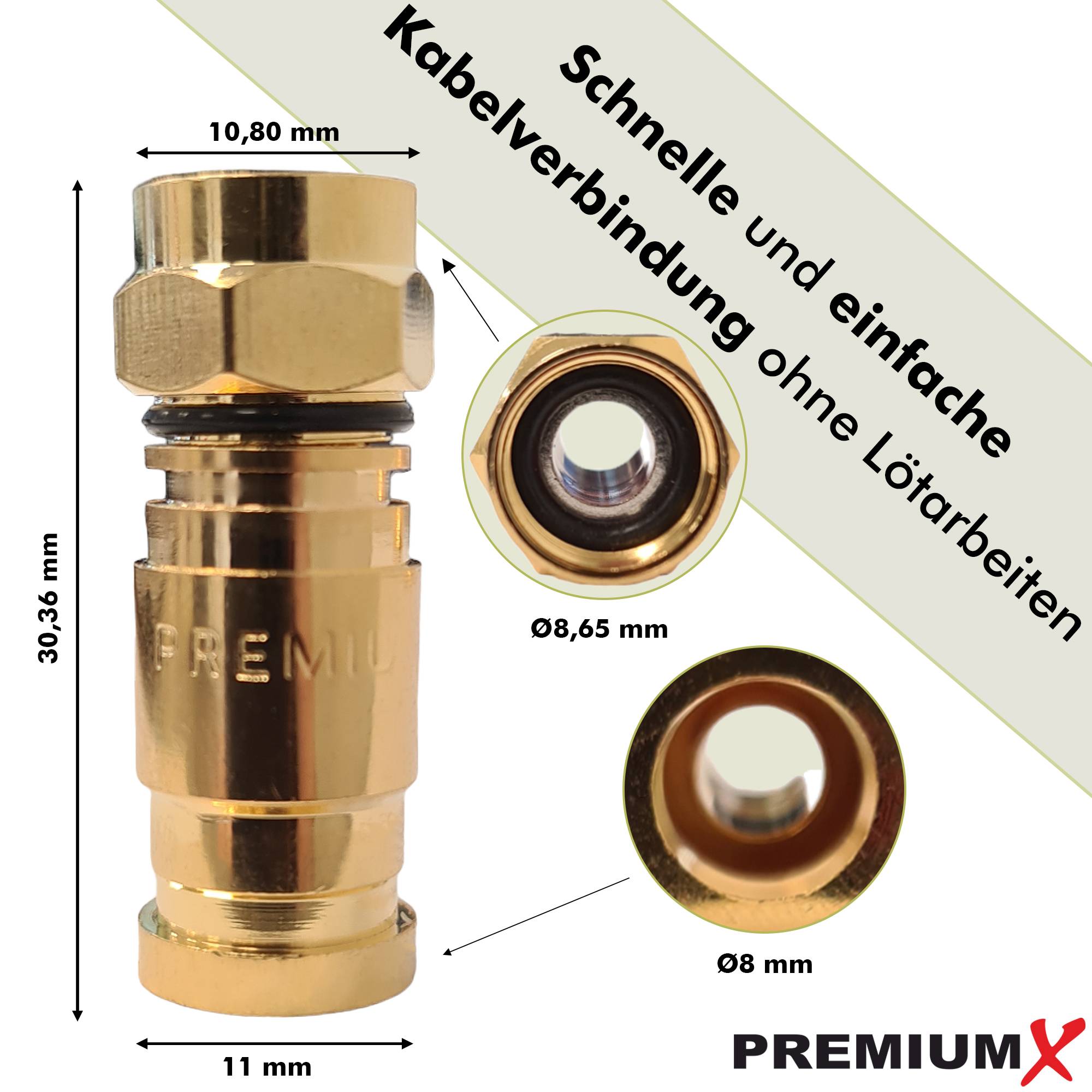 PremiumX 25x XCon G1 Kompressionsstecker SAT F-Kompressionsstecker 7,5mm für KoaX Kabel Antennenkabel Koaxialkabel