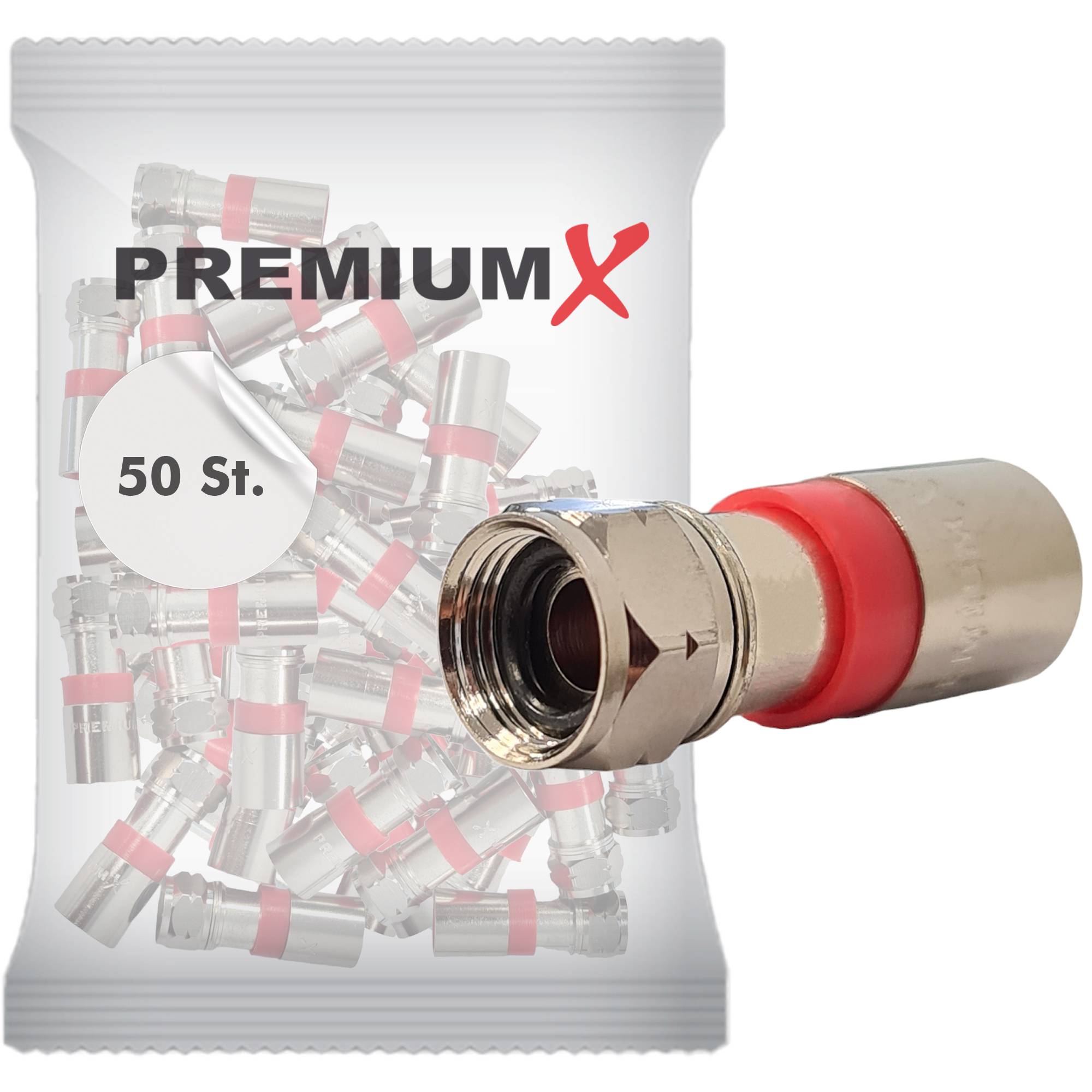 PremiumX 50x Kompressionsstecker XCon S2 F-Kompressionsstecker 7 bis 7,5mm für SAT Kabel Koaxialkabel