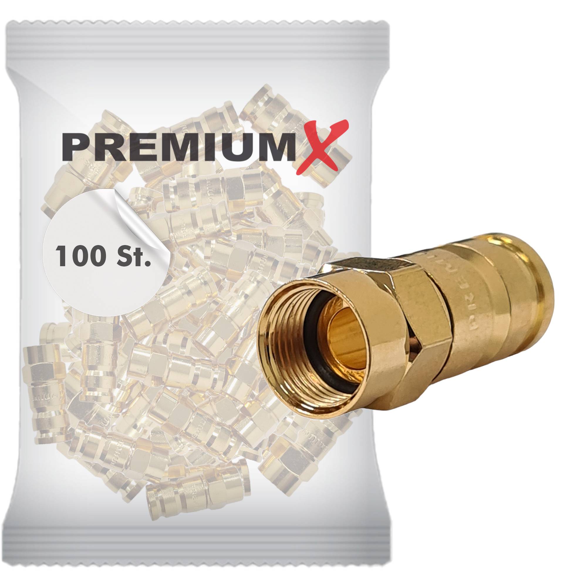 PremiumX 100x Kompressionsstecker XCon G6 F-Kompressionsstecker 7 bis 7,5mm wasserdicht für SAT Kabel Koaxialkabel