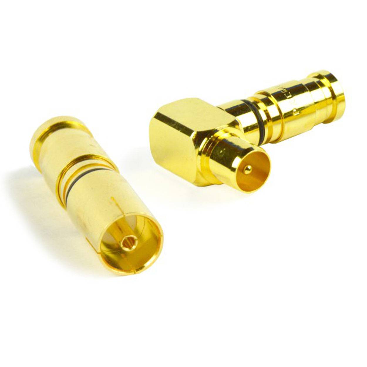 PremiumX 2x Antennenstecker Kompressionsstecker Xcon 1x Buchse weiblich (TV-GF1) + 1x 90° Stecker männlich (TV-GM1-90)