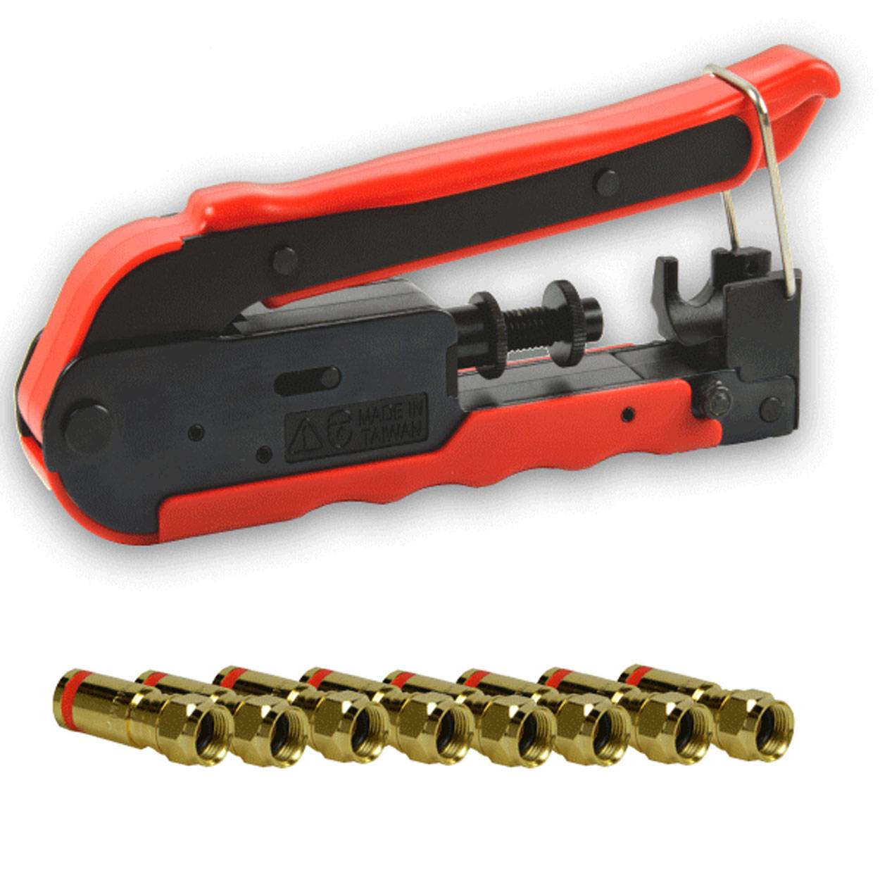 PremiumX Kompressionszange XCon Serie CT-200 für Koaxial Kabel SAT Kabel + 10x Kompressionsstecker XCon G3