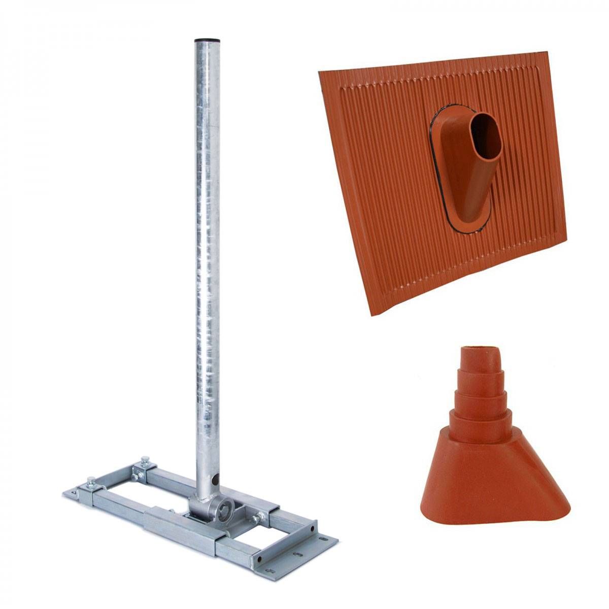 PremiumX DELUXE X90-48 Dachsparrenhalter 90 cm Mast Sparrenhalter SAT Dach-Halterung Dachabdeckung Alu Dach-Ziegel Gummimanschette rot