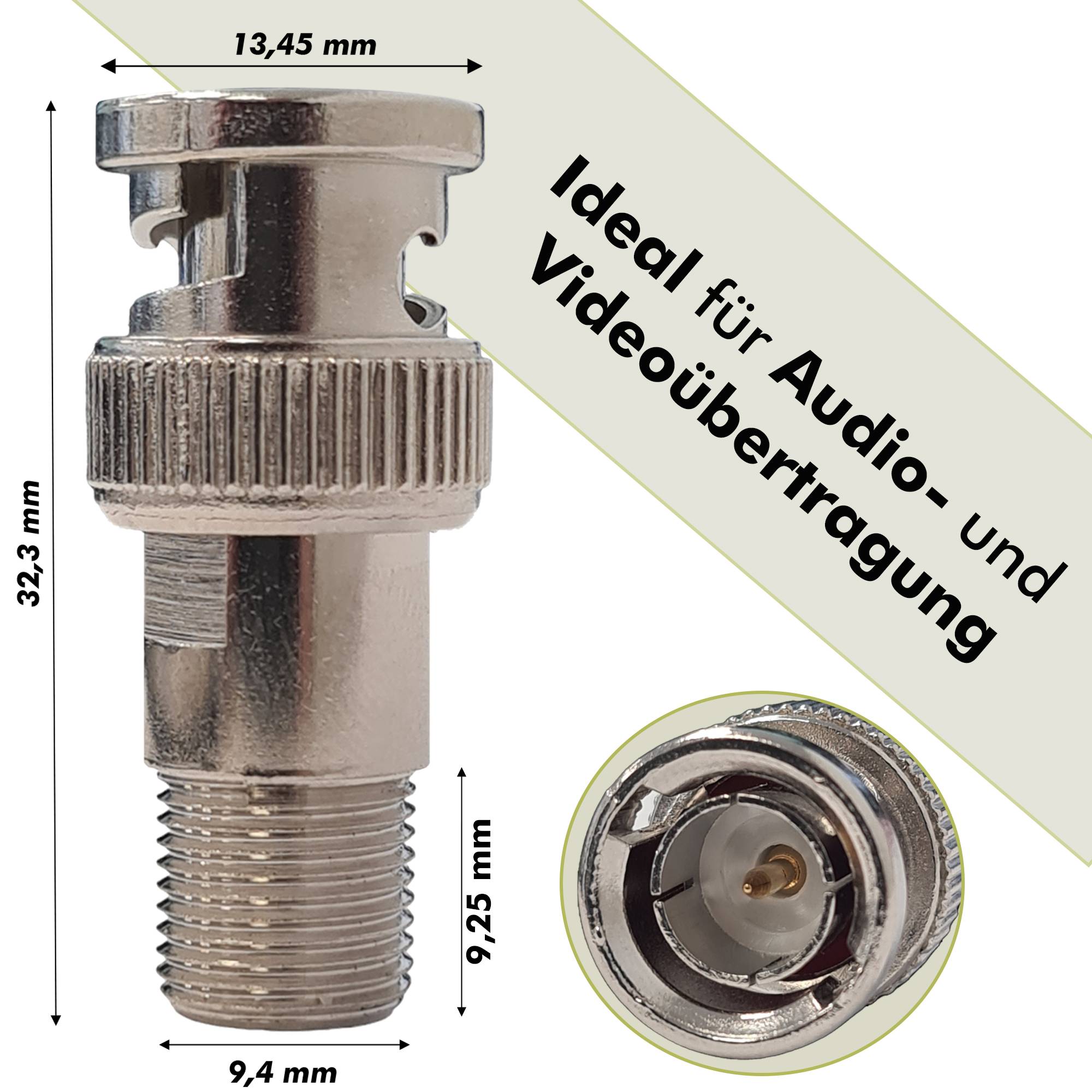 Premium X 10x BNC Stecker zu F-Buchse Adapter Koaxialadapter F zu BNC Anschluss RG6 RG59 für Kamera DVR